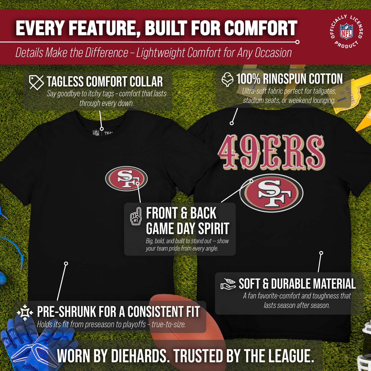 San Francisco 49ers NFL Pro Football Final Countdown Adult Cotton-Poly Short Sleeved T-Shirt For Men & Women - Black