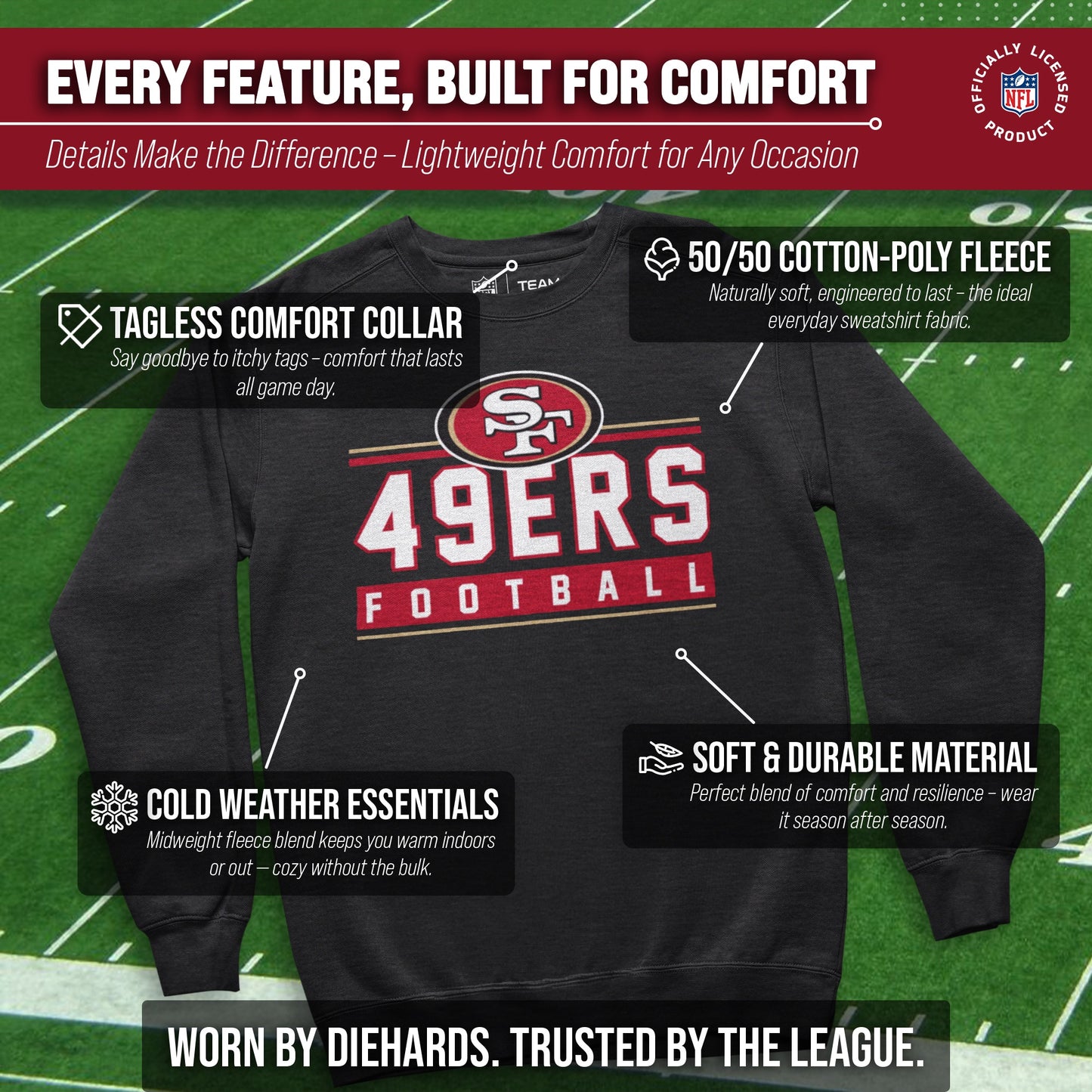 San Francisco 49ers NFL Adult True Fan Crewneck Sweatshirt - Charcoal