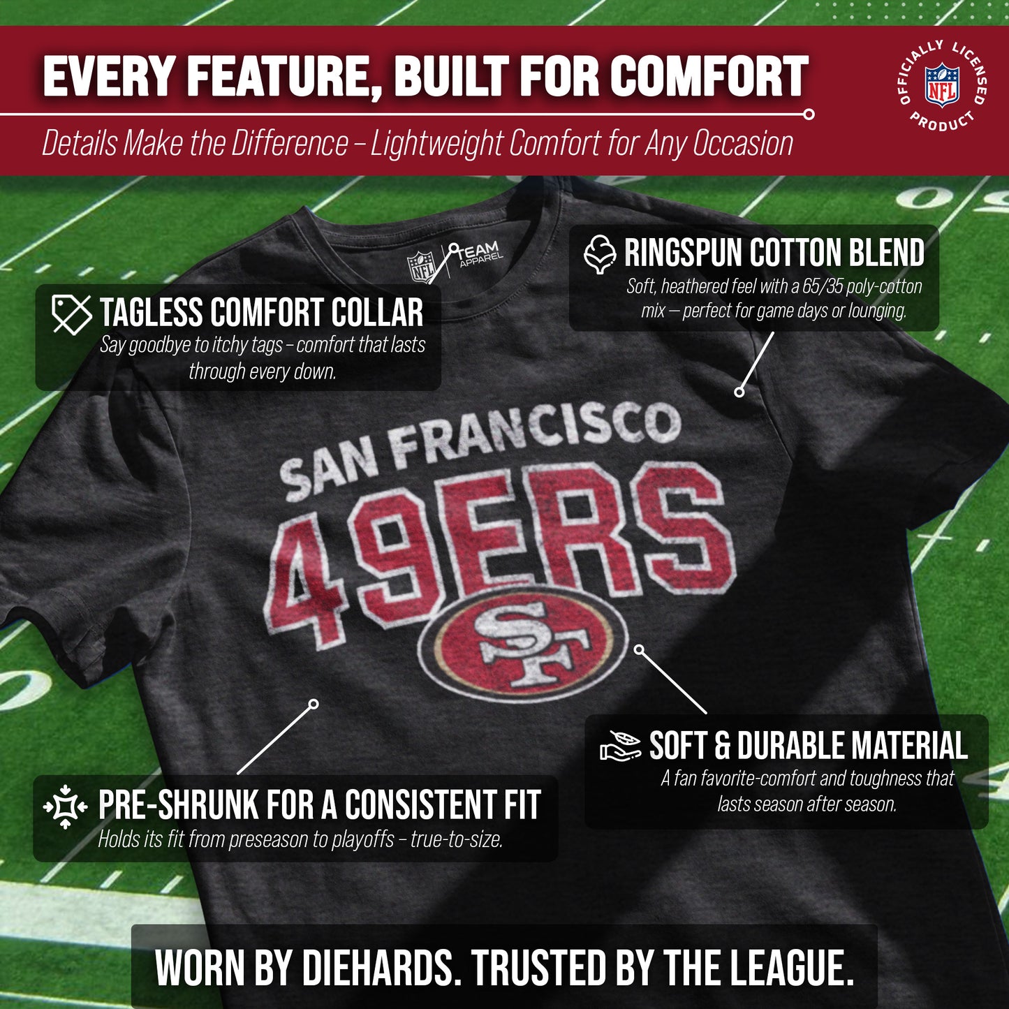 San Francisco 49ers NFL Starting Fresh Short Sleeve Heather T-Shirt - Black