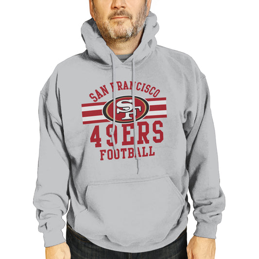 San Francisco 49ers NFL Team Stripe Hooded Sweatshirt- Soft Pullover Sports Hoodie For Men & Women - Sport Gray