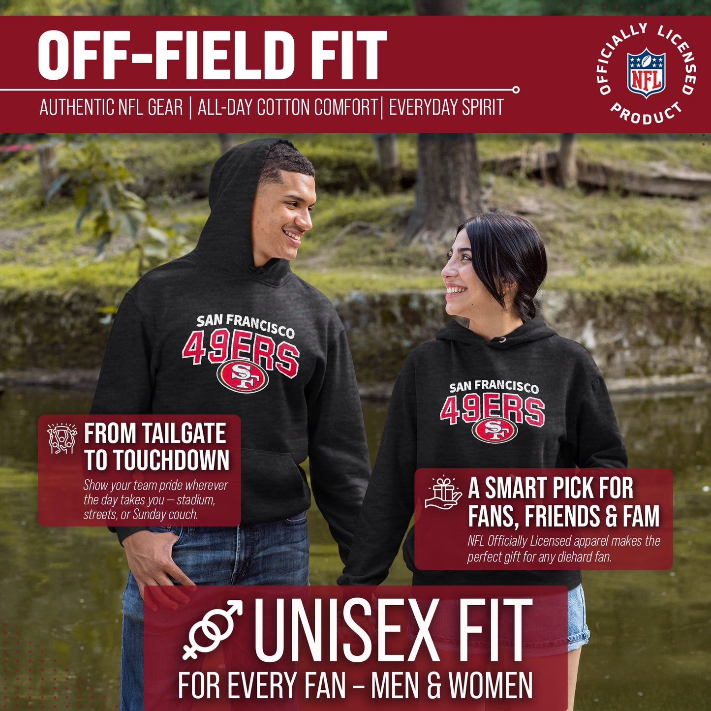 San Francisco 49ers NFL Adult Unisex Starting Fresh Ultra Soft Fleece Hooded Sweatshirt - Black Heather