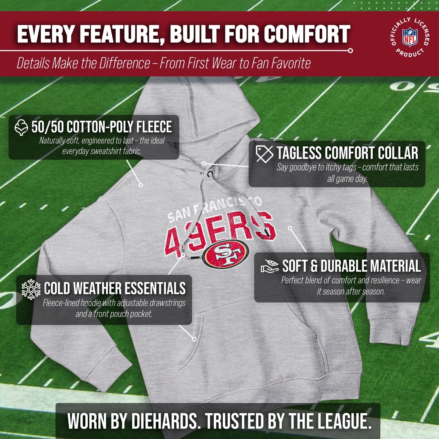 San Francisco 49ers NFL Adult Unisex Starting Fresh Ultra Soft Fleece Hooded Sweatshirt - Athletic Heather