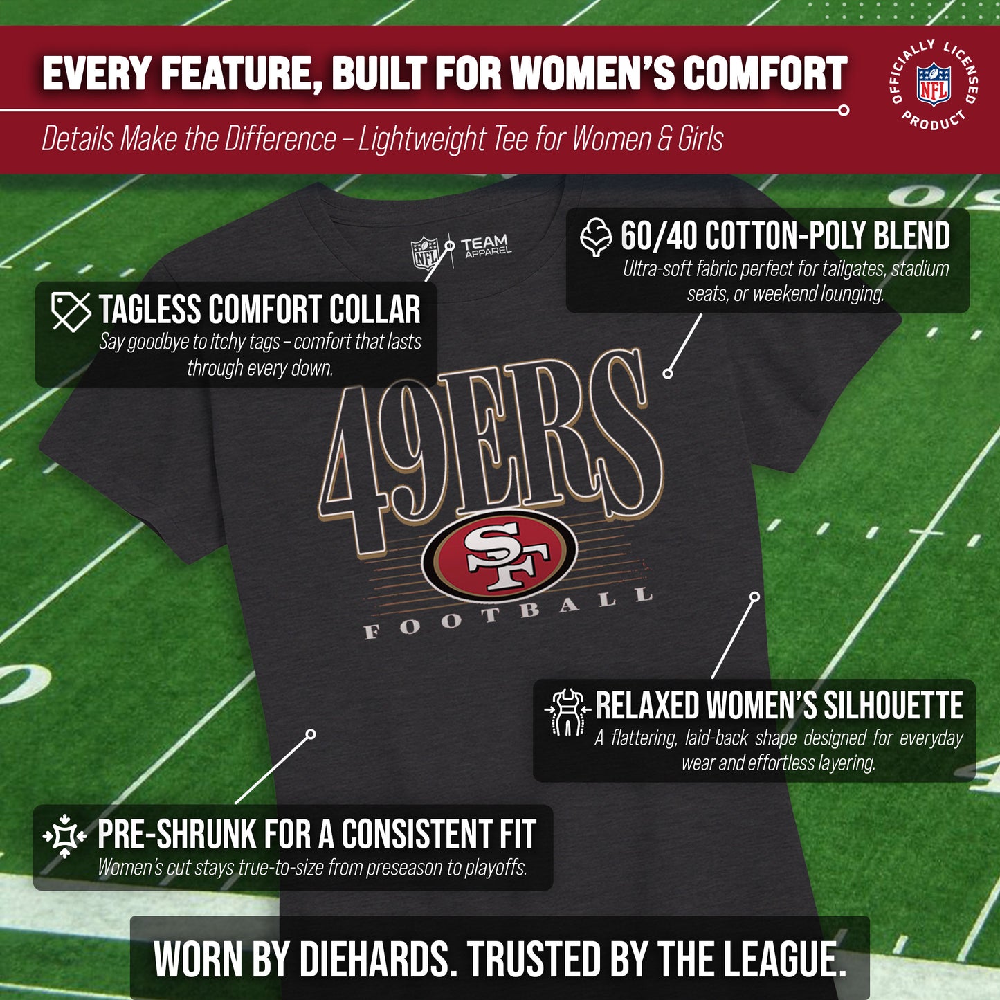 San Francisco 49ers NFL Womens Overtime Blueprint Tag-Less T-Shirt - Black