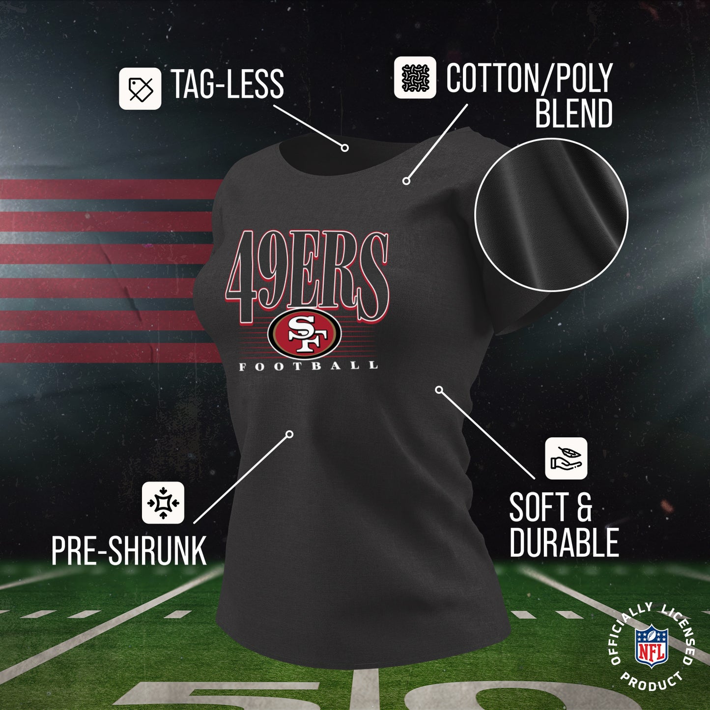 San Francisco 49ers NFL Womens Overtime Blueprint Tag-Less T-Shirt - Black