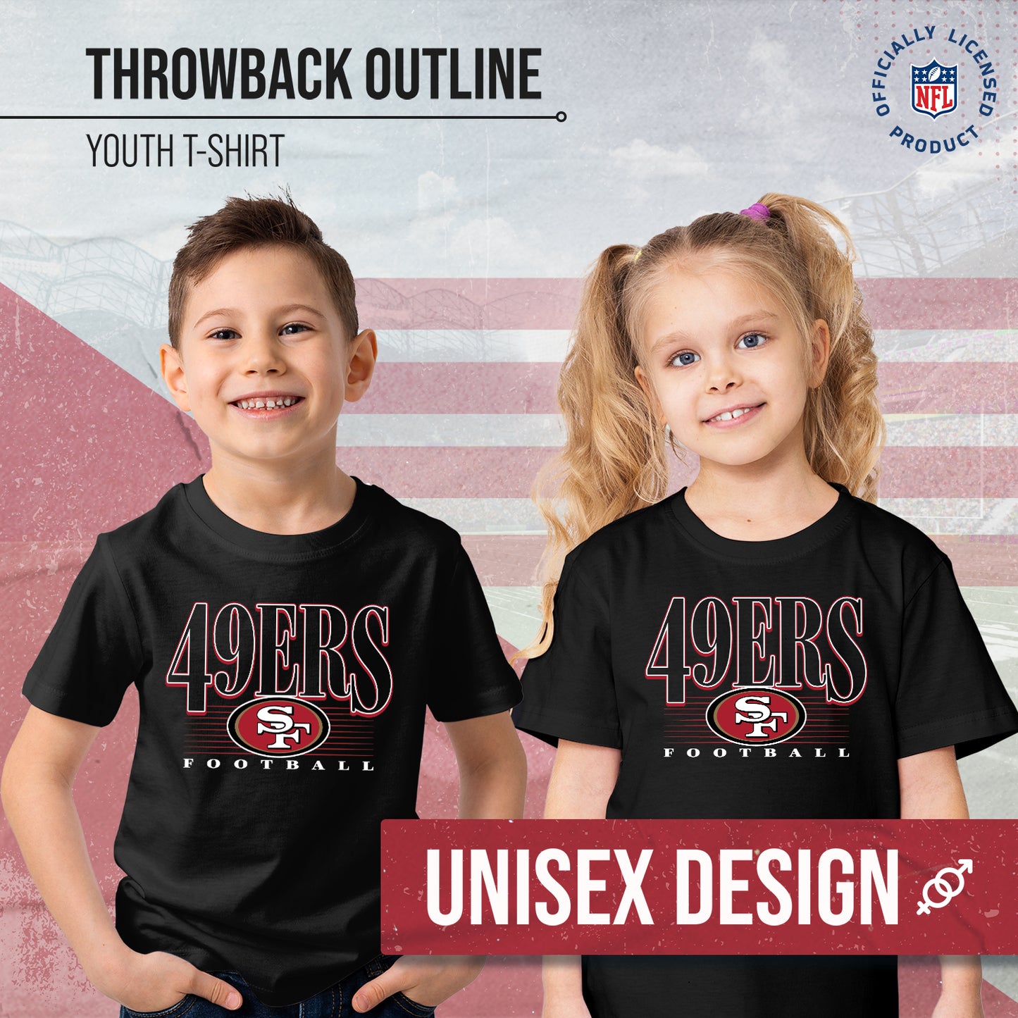 San Francisco 49ers NFL Youth Overtime Blueprint Football T-Shirt Unisex Tag Free Comfortable - Black