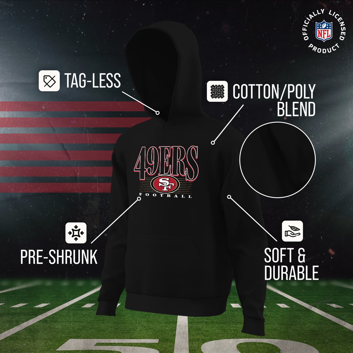 San Francisco 49ers NFL Youth Overtime Blueprint Football Fleece Hooded Sweatshirt - Black