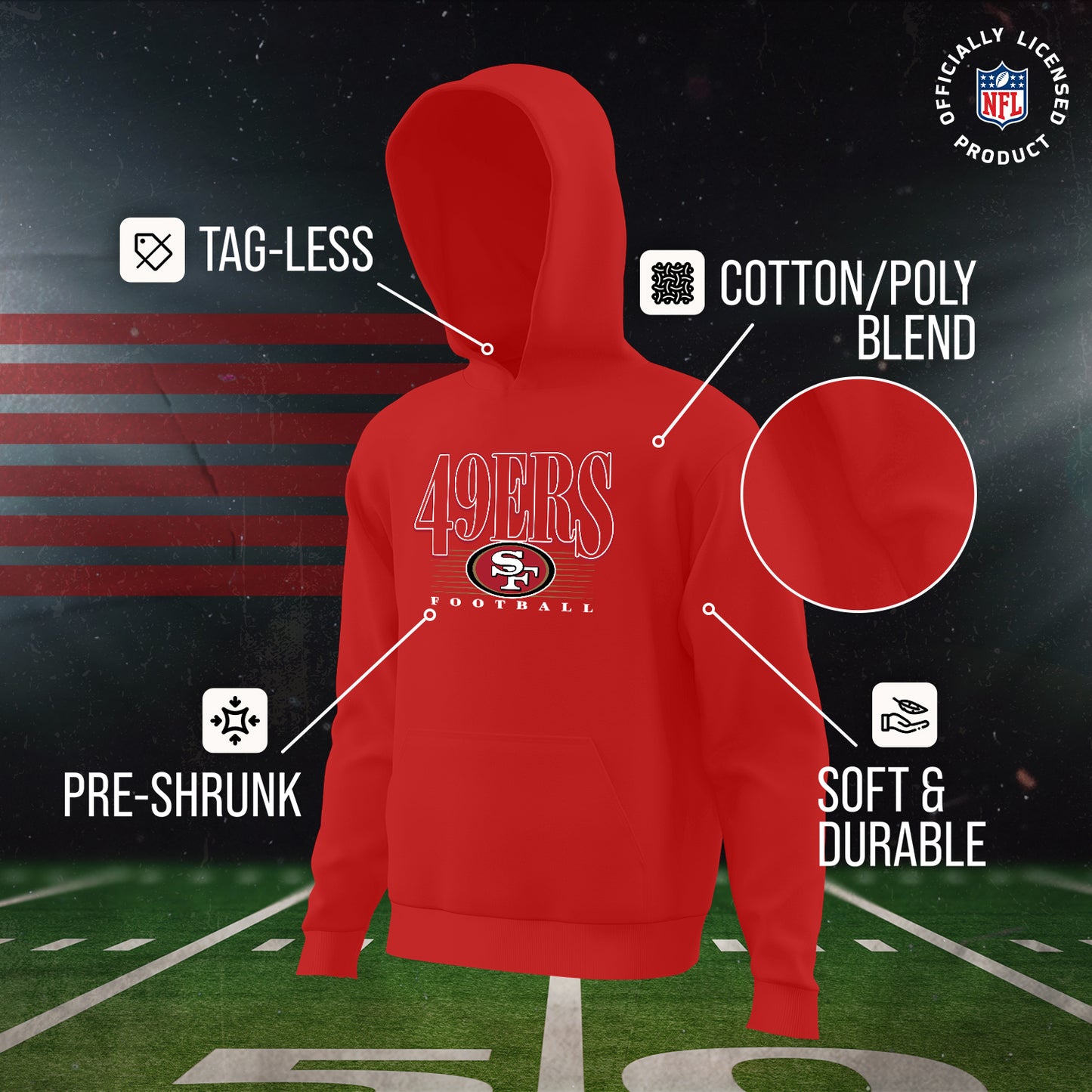 San Francisco 49ers NFL Youth Overtime Blueprint Football Fleece Hooded Sweatshirt - Red