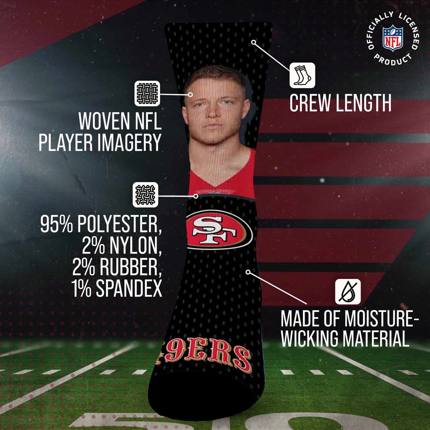 San Francisco 49ers NFL Youth Roster Player Crew Socks - Black