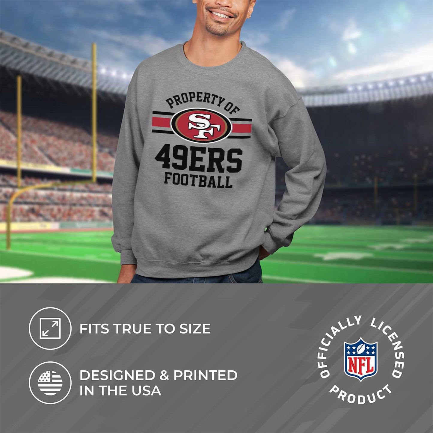 San Francisco 49ers NFL Adult Property Of Crewneck Fleece Sweatshirt - Sport Gray