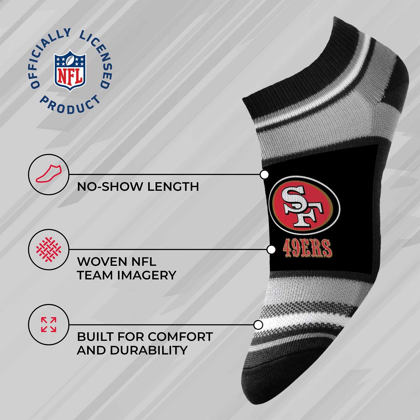 San Francisco 49ers NFL Adult Marquis Addition No Show Socks - Black