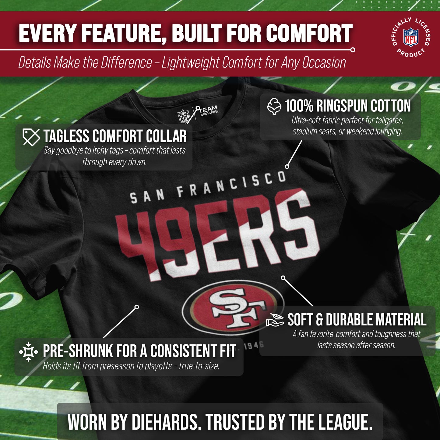 San Francisco 49ers Adult NFL Diagonal Fade Color Block T-Shirt - Black