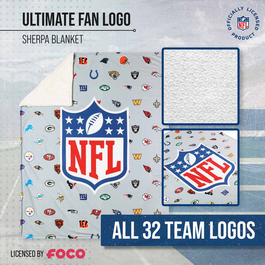 NFL  Ultimate Football Fan All Team Logo Sherpa Blanket - Team Color