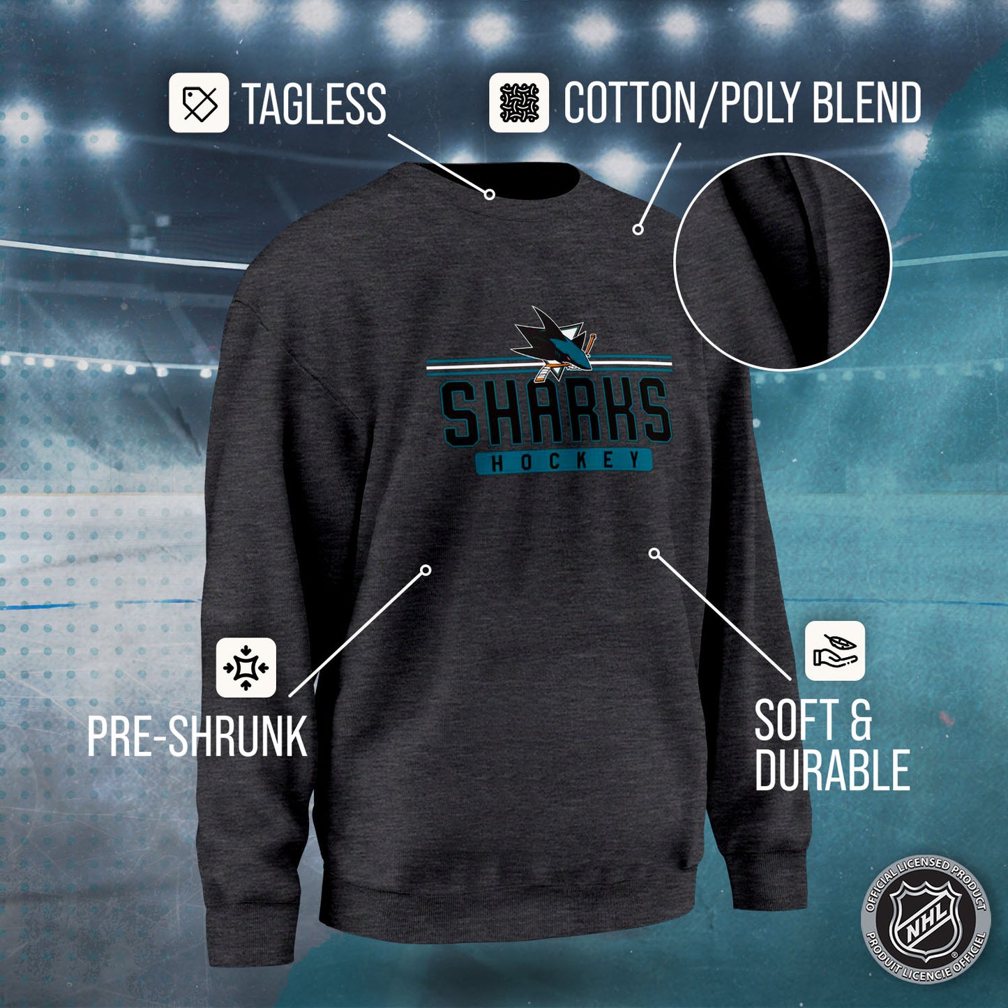 San Jose Sharks NHL Charcoal True Fan Crewneck Sweatshirt - Charcoal