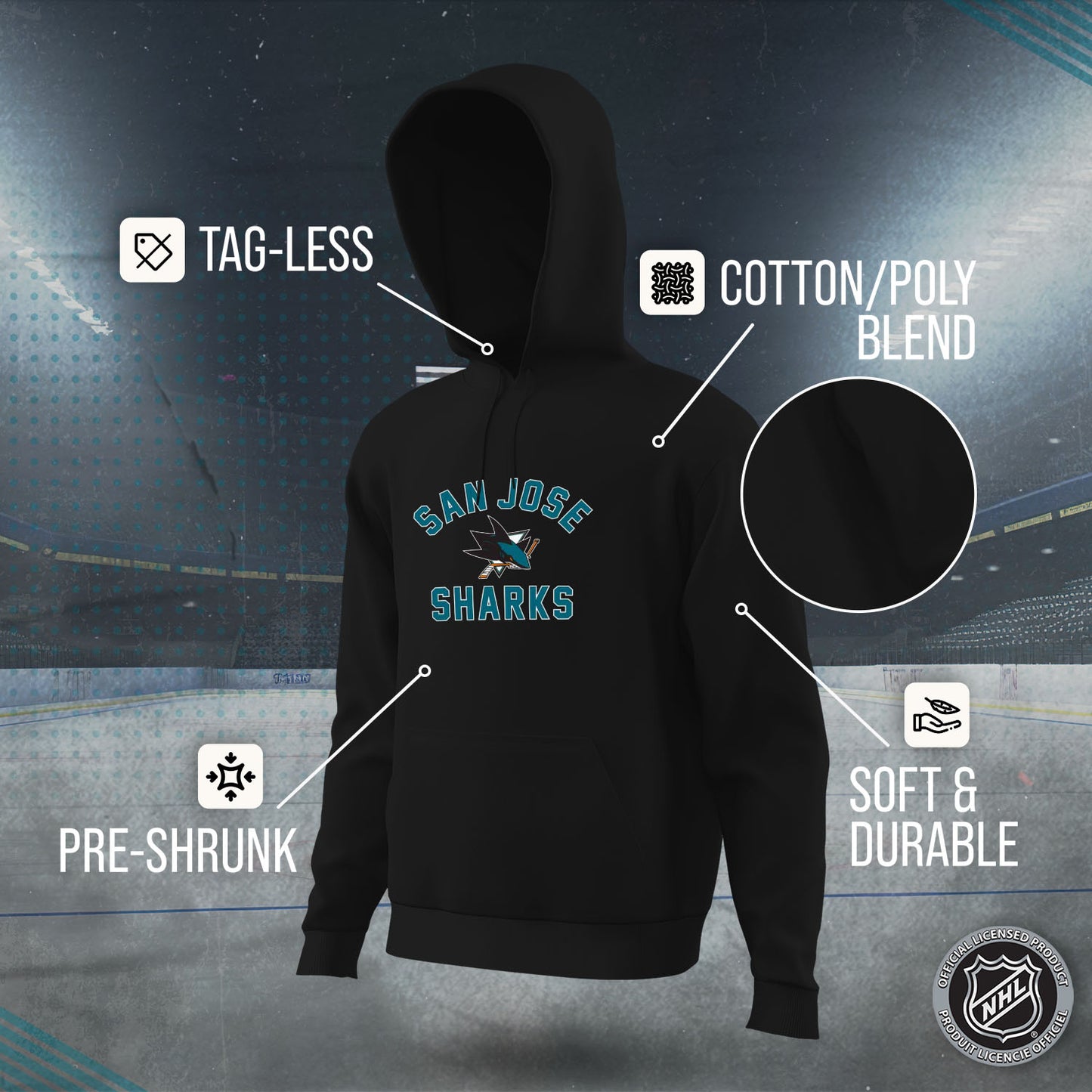 San Jose Sharks Adult NHL Gameday Hooded Sweatshirt - Black