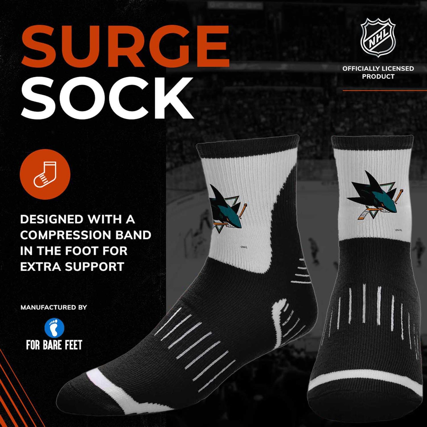San Jose Sharks NHL Youth Surge Socks - Black
