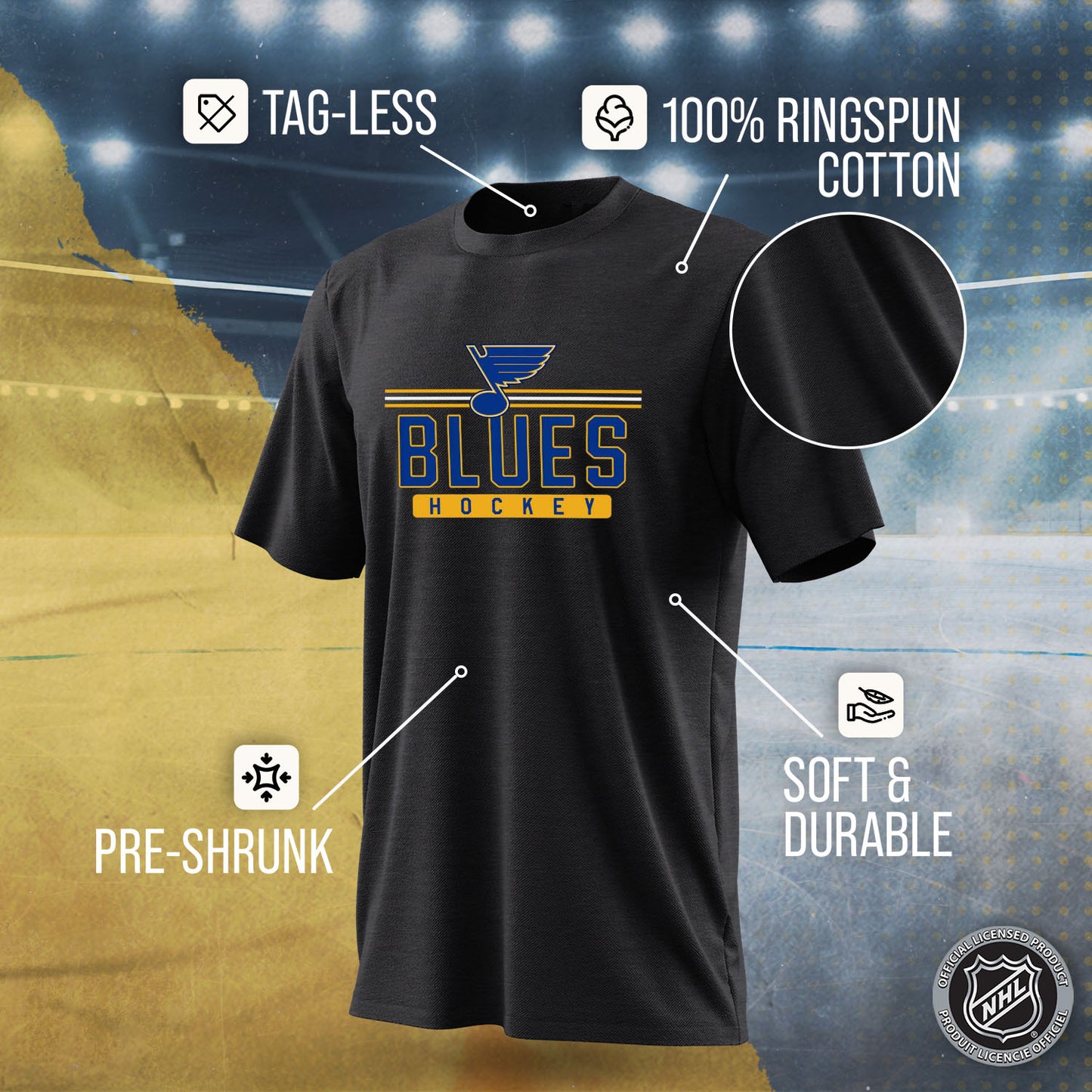 St. Louis Blues Adult NHL Heather Charcoal True Fan Hockey T-Shirt - Charcoal