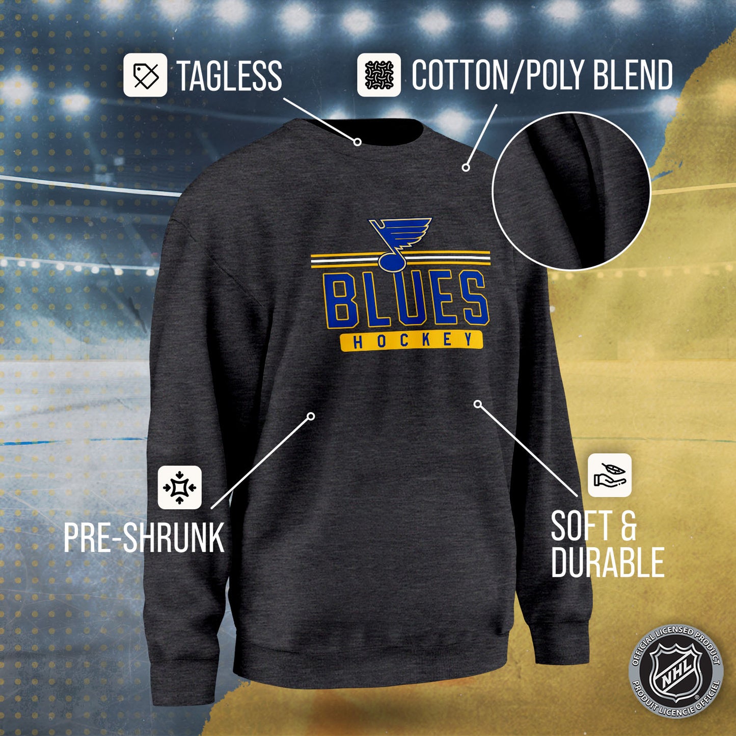 St. Louis Blues NHL Charcoal True Fan Crewneck Sweatshirt - Charcoal