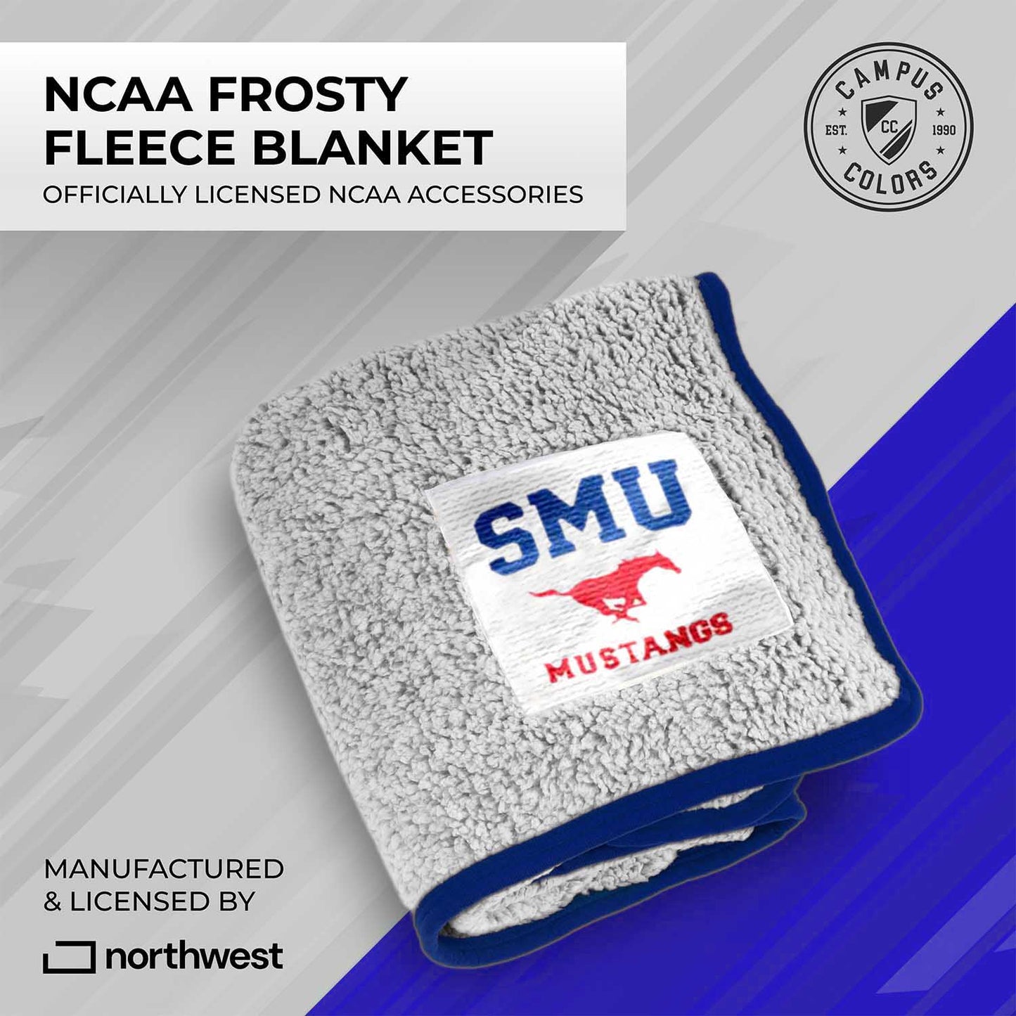 SMU Mustangs NCAA Silk Sherpa College Throw Blanket - Blue