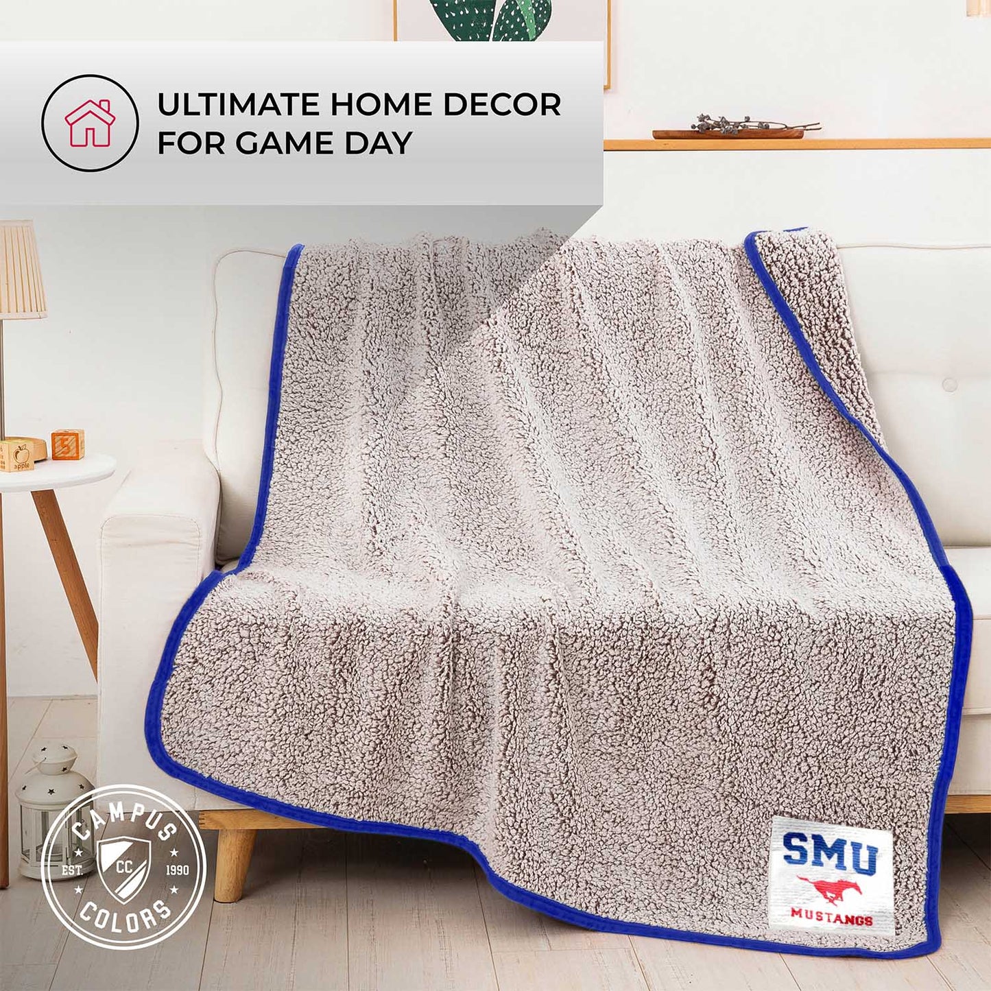 SMU Mustangs NCAA Silk Sherpa College Throw Blanket - Blue