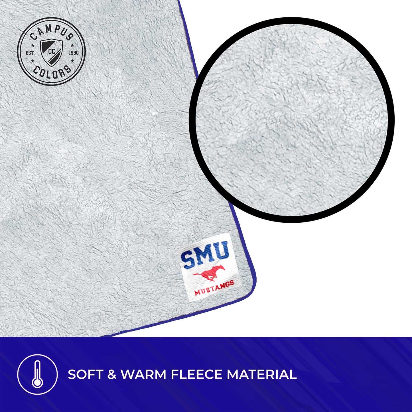 SMU Mustangs NCAA Silk Sherpa College Throw Blanket - Blue
