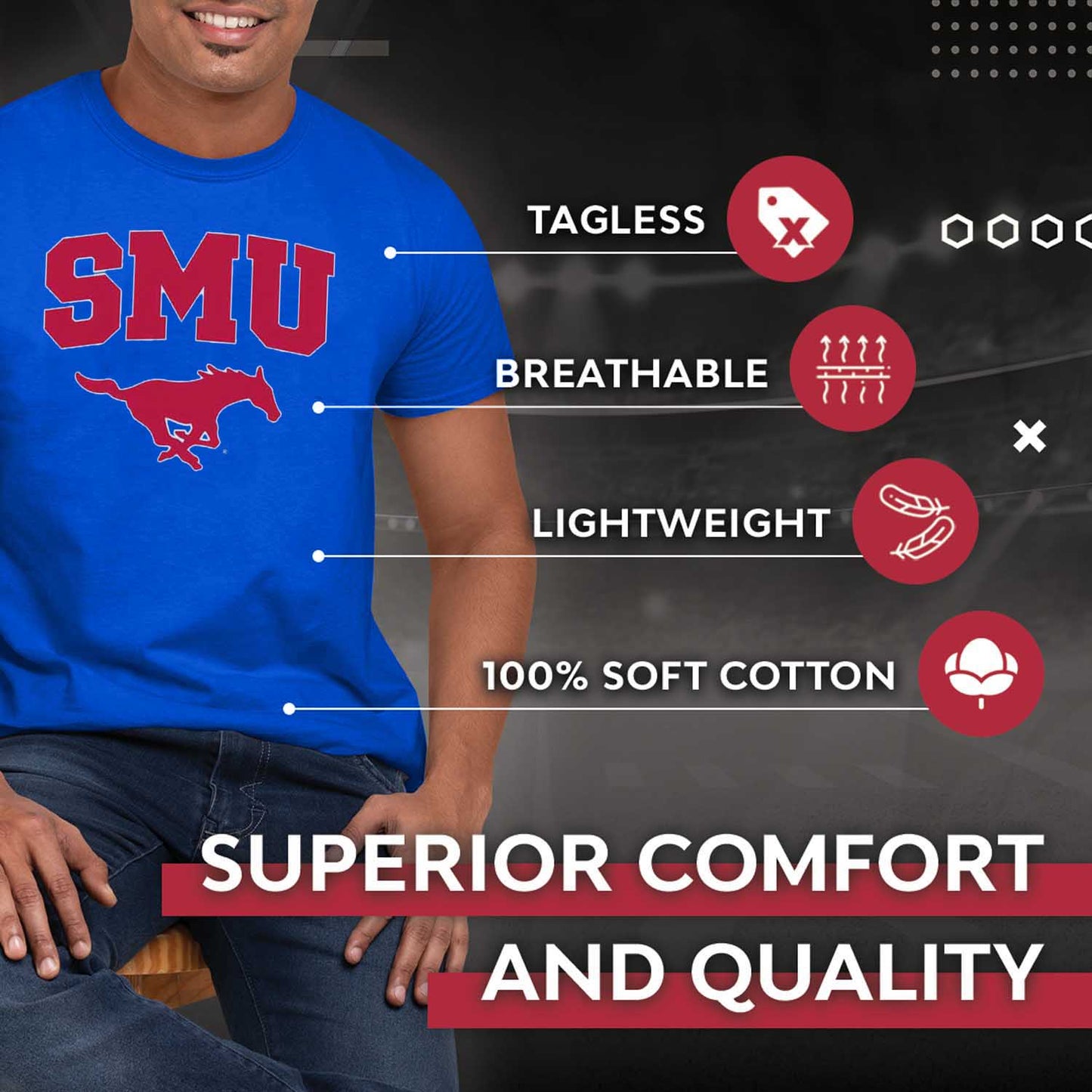 SMU Mustangs Adult Arch & Logo Soft Style Gameday T-Shirt - Royal
