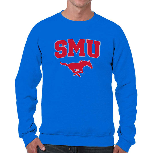 SMU Mustangs Campus Colors Adult Arch & Logo Soft Style Gameday Crewneck Sweatshirt  - Royal