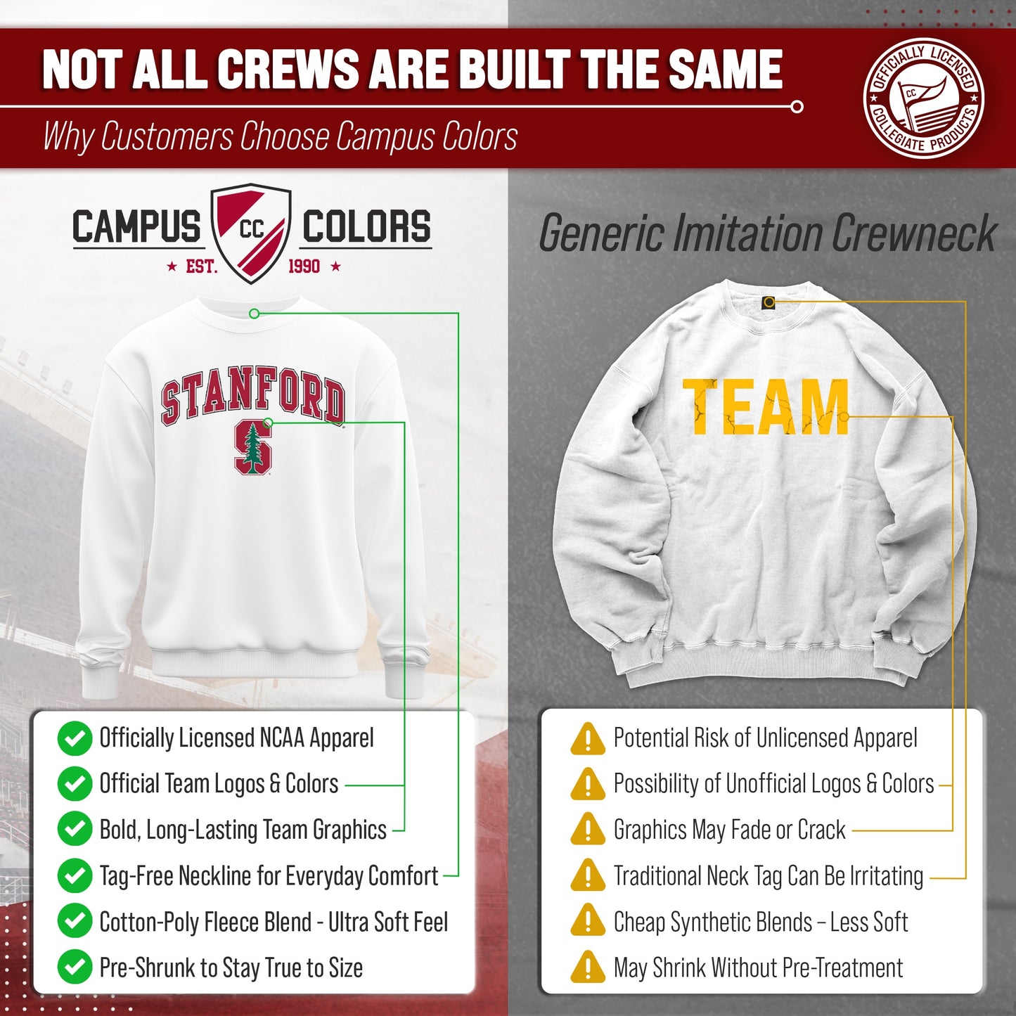 Stanford Cardinal Adult Arch & Logo Soft Style Gameday Crewneck Sweatshirt - White