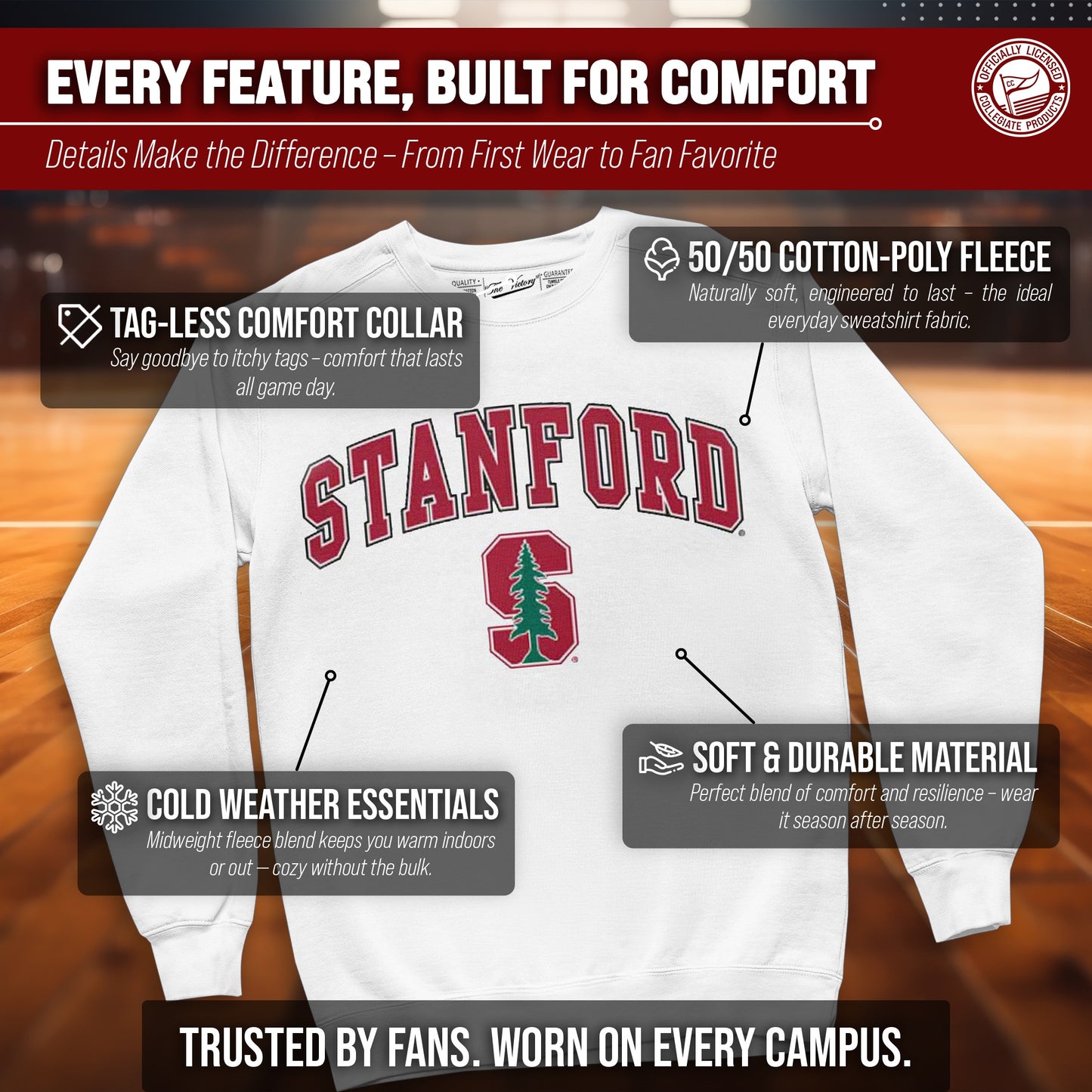 Stanford Cardinal Adult Arch & Logo Soft Style Gameday Crewneck Sweatshirt - White