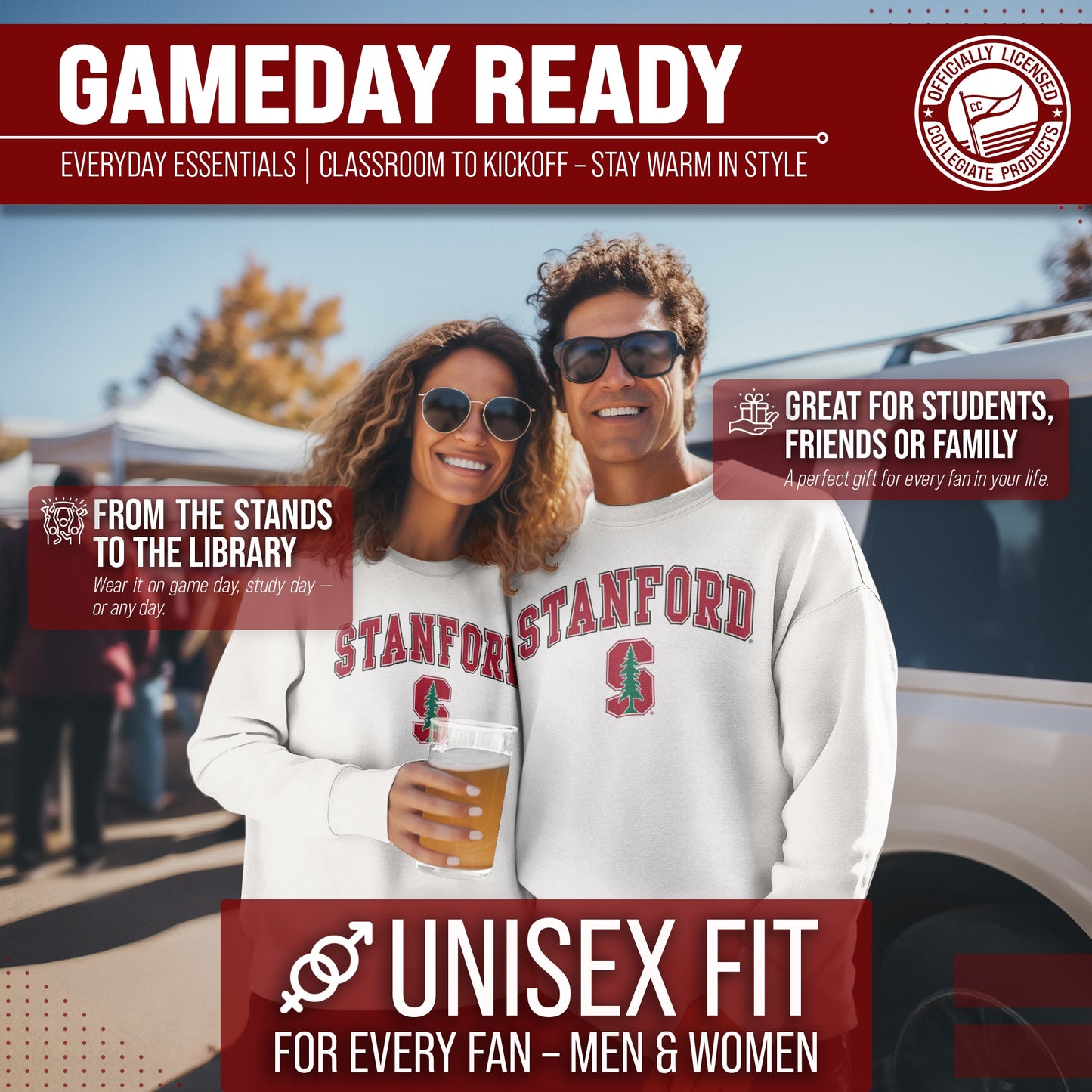 Stanford Cardinal Adult Arch & Logo Soft Style Gameday Crewneck Sweatshirt - White