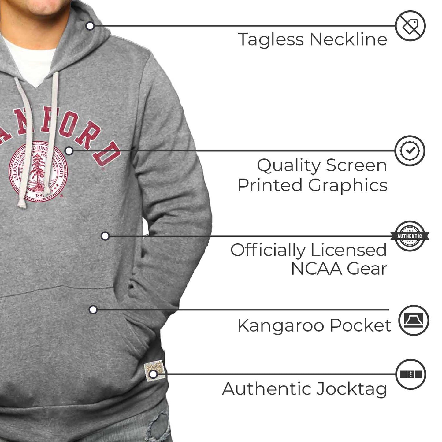 Stanford Cardinal College Gray University Seal Hooded Sweatshirt - Gray