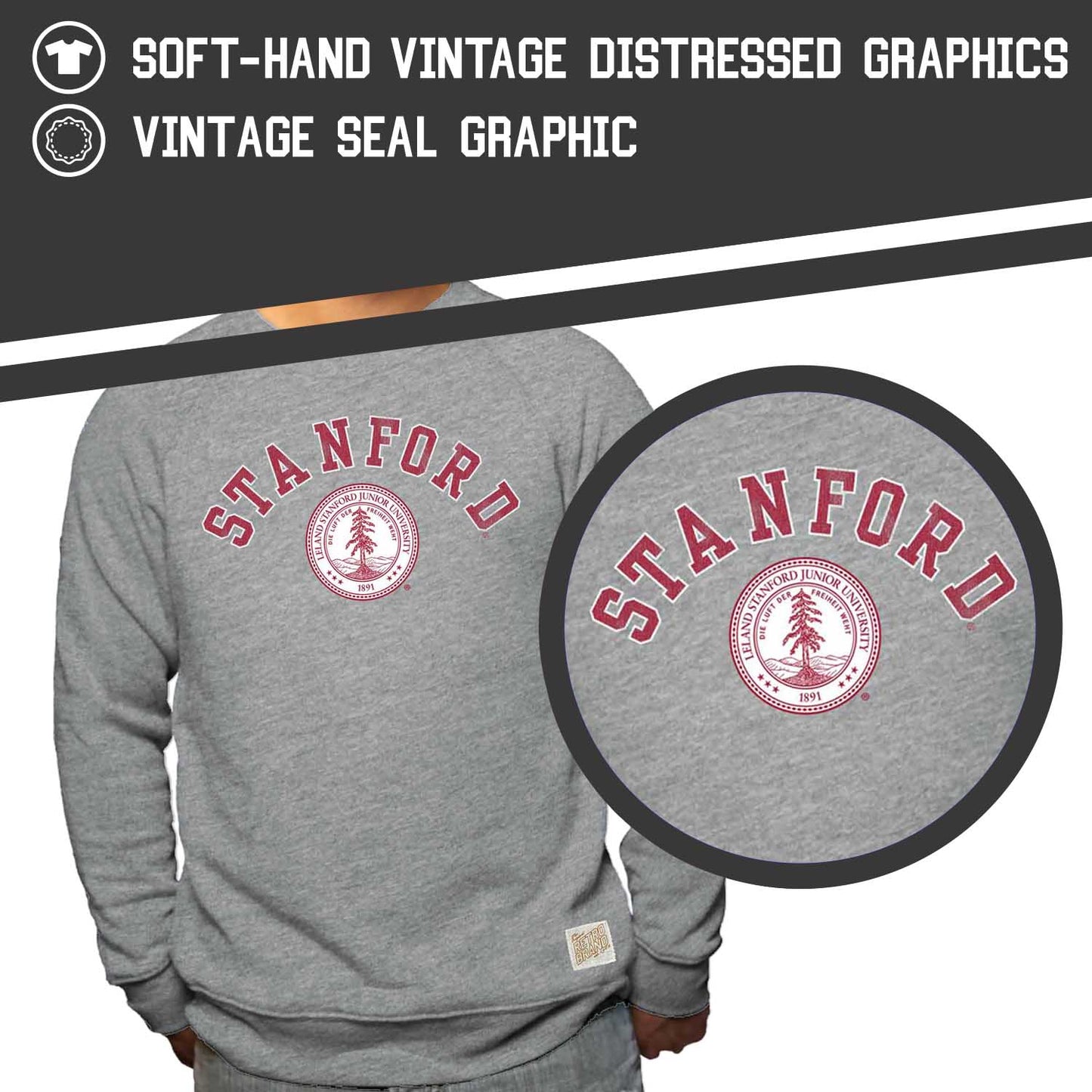 Stanford Cardinal College Gray University Seal Crewneck Sweatshirt - Gray