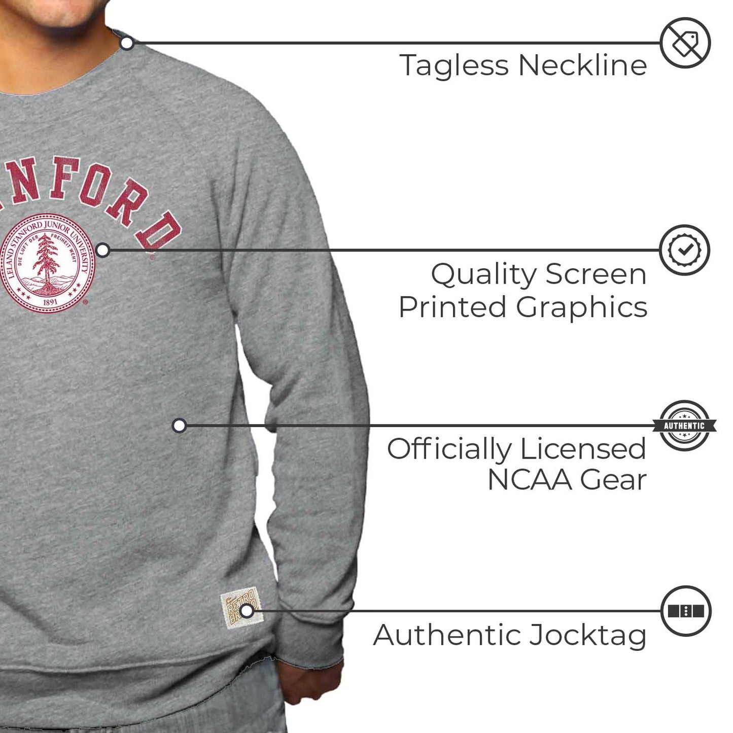 Stanford Cardinal College Gray University Seal Crewneck Sweatshirt - Gray