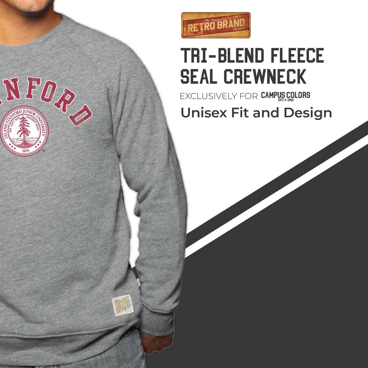Stanford Cardinal College Gray University Seal Crewneck Sweatshirt - Gray