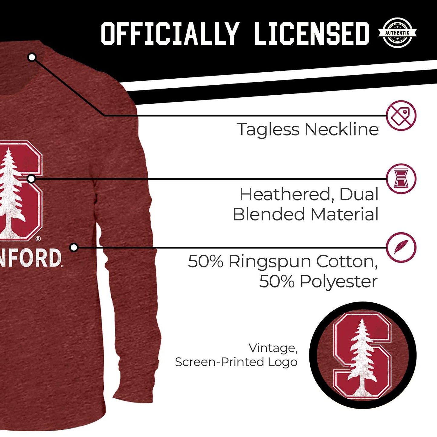 Stanford Cardinal NCAA MVP Adult Long-Sleeve Shirt - Cardinal