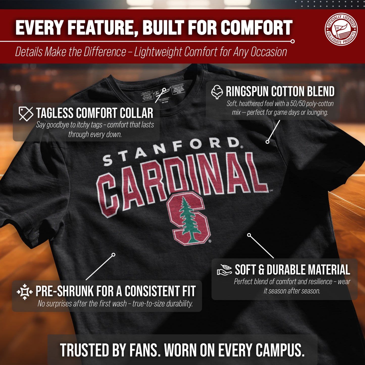 Stanford Cardinal NCAA Adult Unisex Starting Fresh T-Shirt - Black Heather