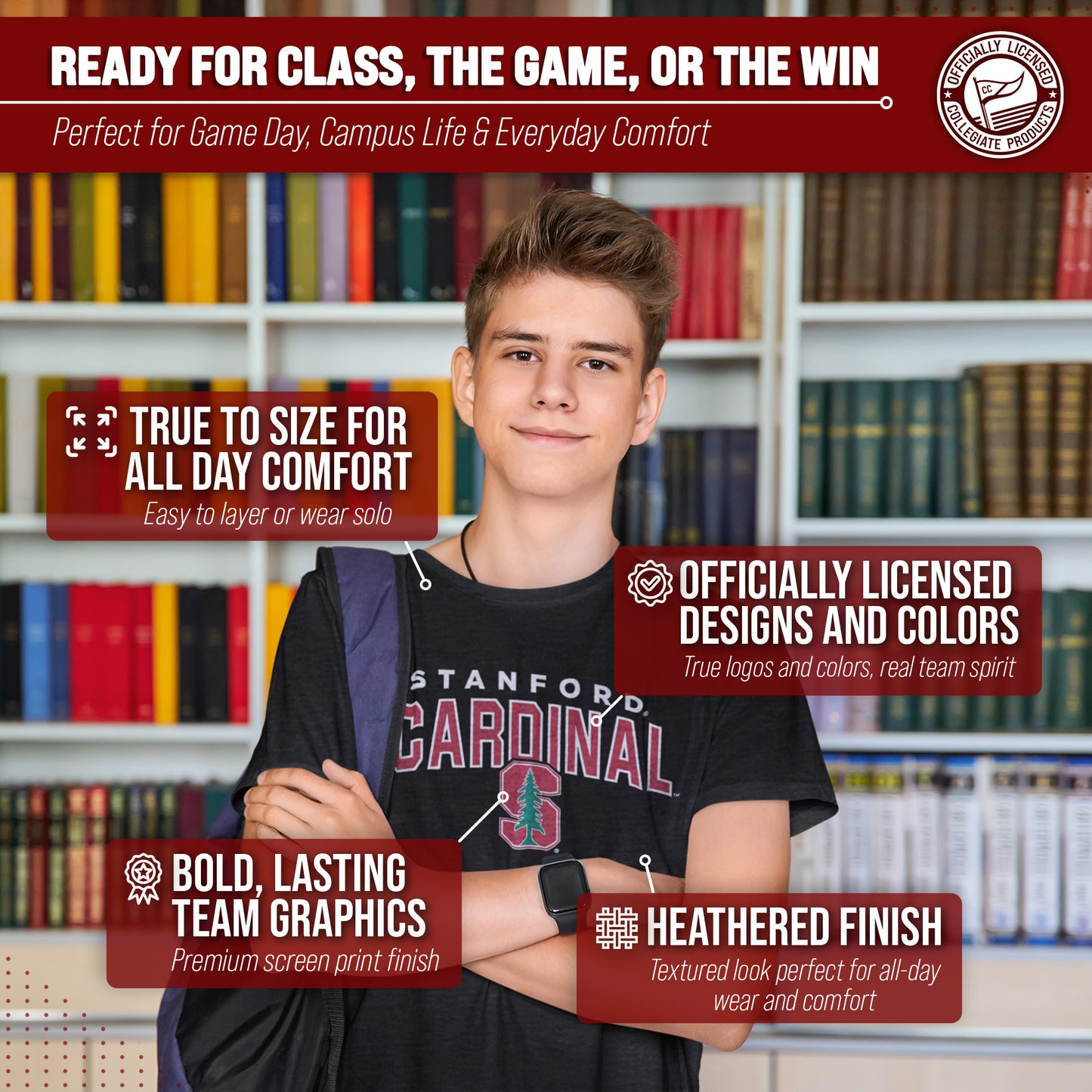 Stanford Cardinal NCAA Adult Unisex Starting Fresh T-Shirt - Black Heather