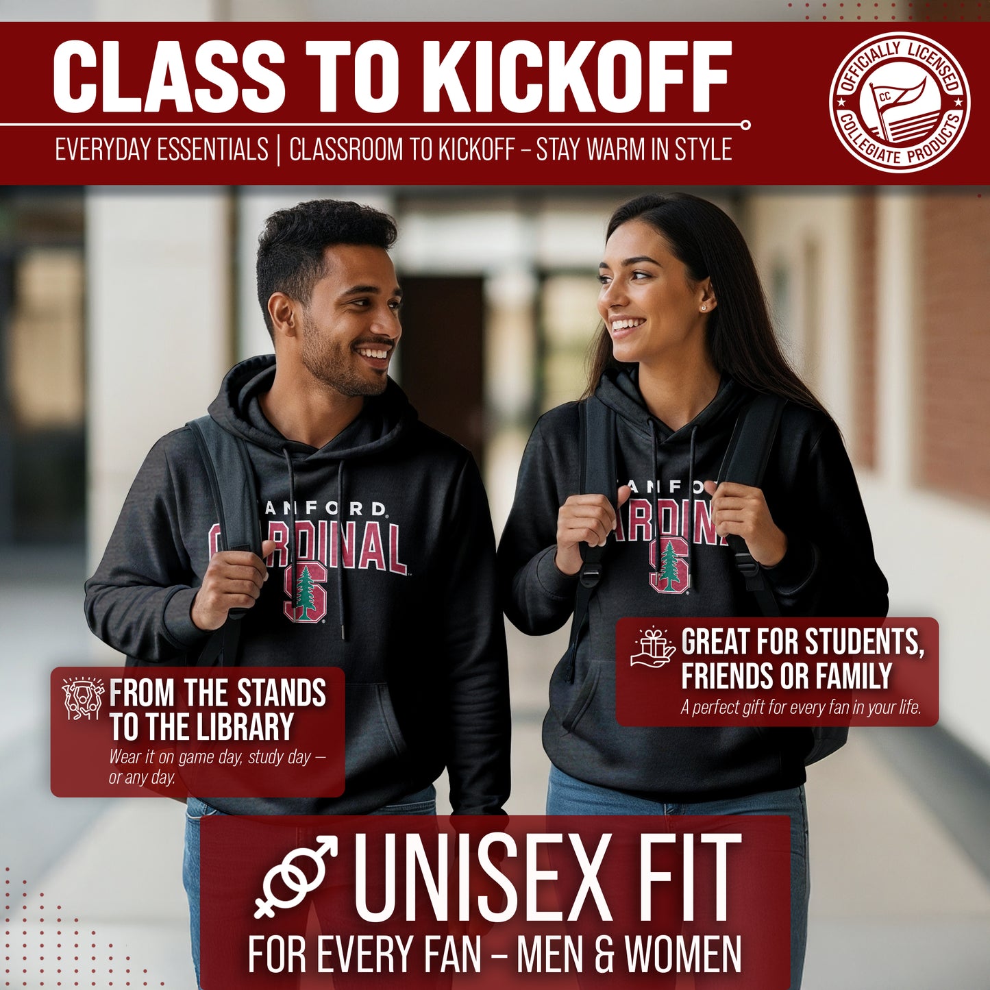 Stanford Cardinal NCAA Adult Unisex Starting Fresh Heathered Hooded Fleece Sweatshirt - Black Heather
