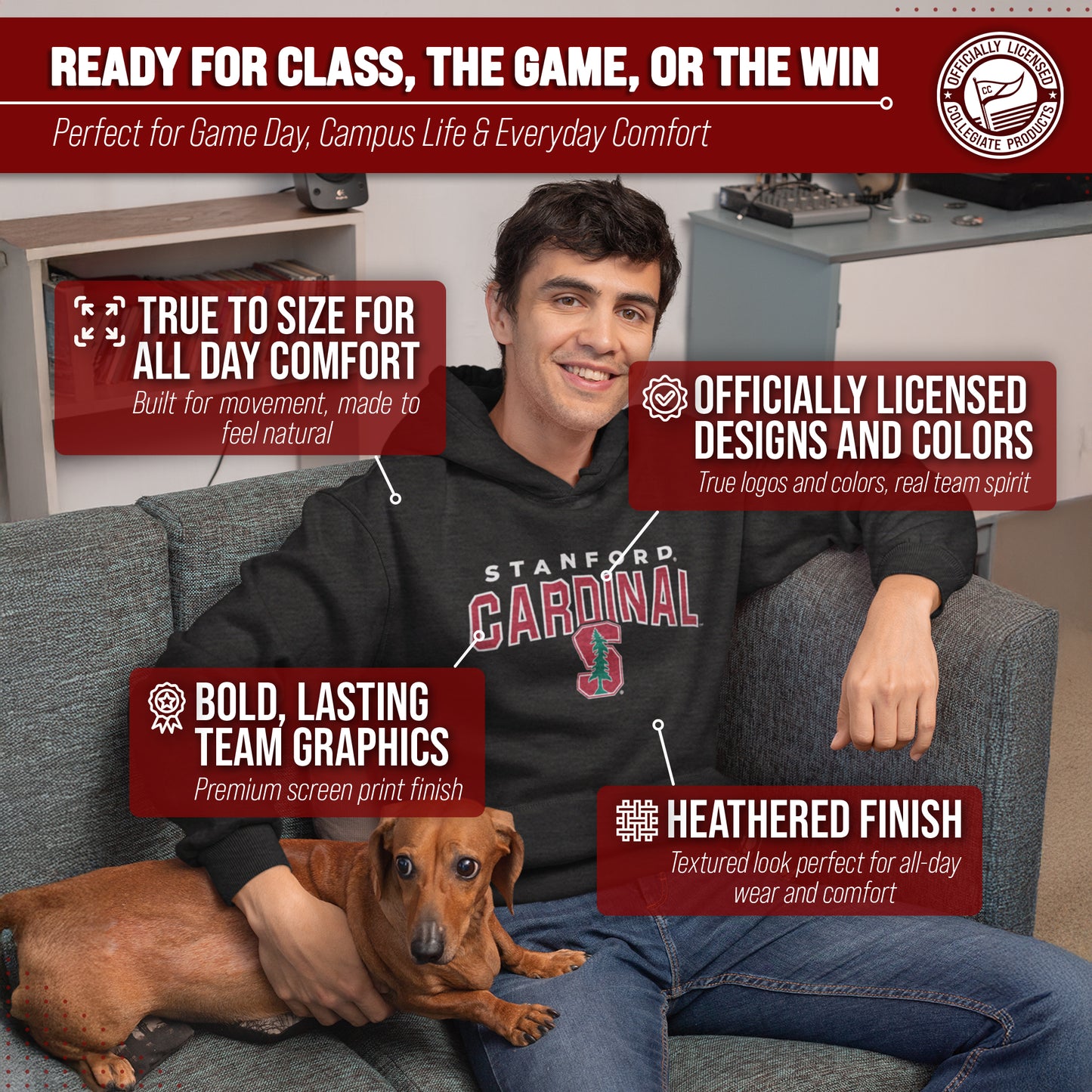 Stanford Cardinal NCAA Adult Unisex Starting Fresh Heathered Hooded Fleece Sweatshirt - Black Heather