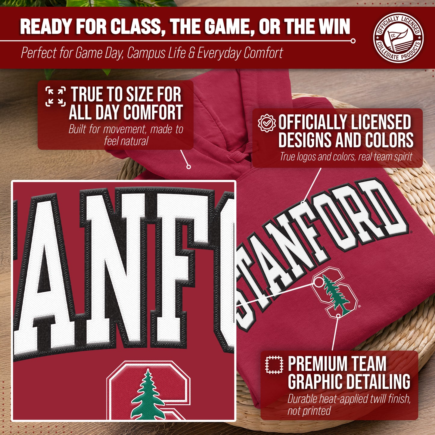 Stanford Cardinal NCAA Adult Tackle Twill Hooded Sweatshirt - Cardinal