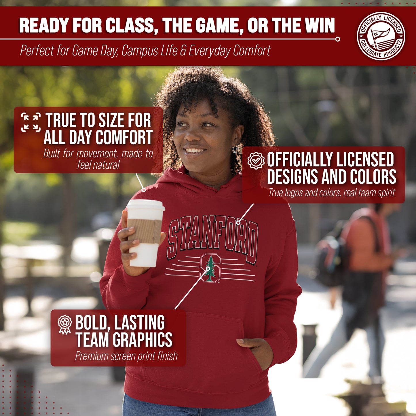 Stanford Cardinal NCAA Adult Unisex Overtime Classics Hooded Fleece Sweatshirt - Cardinal