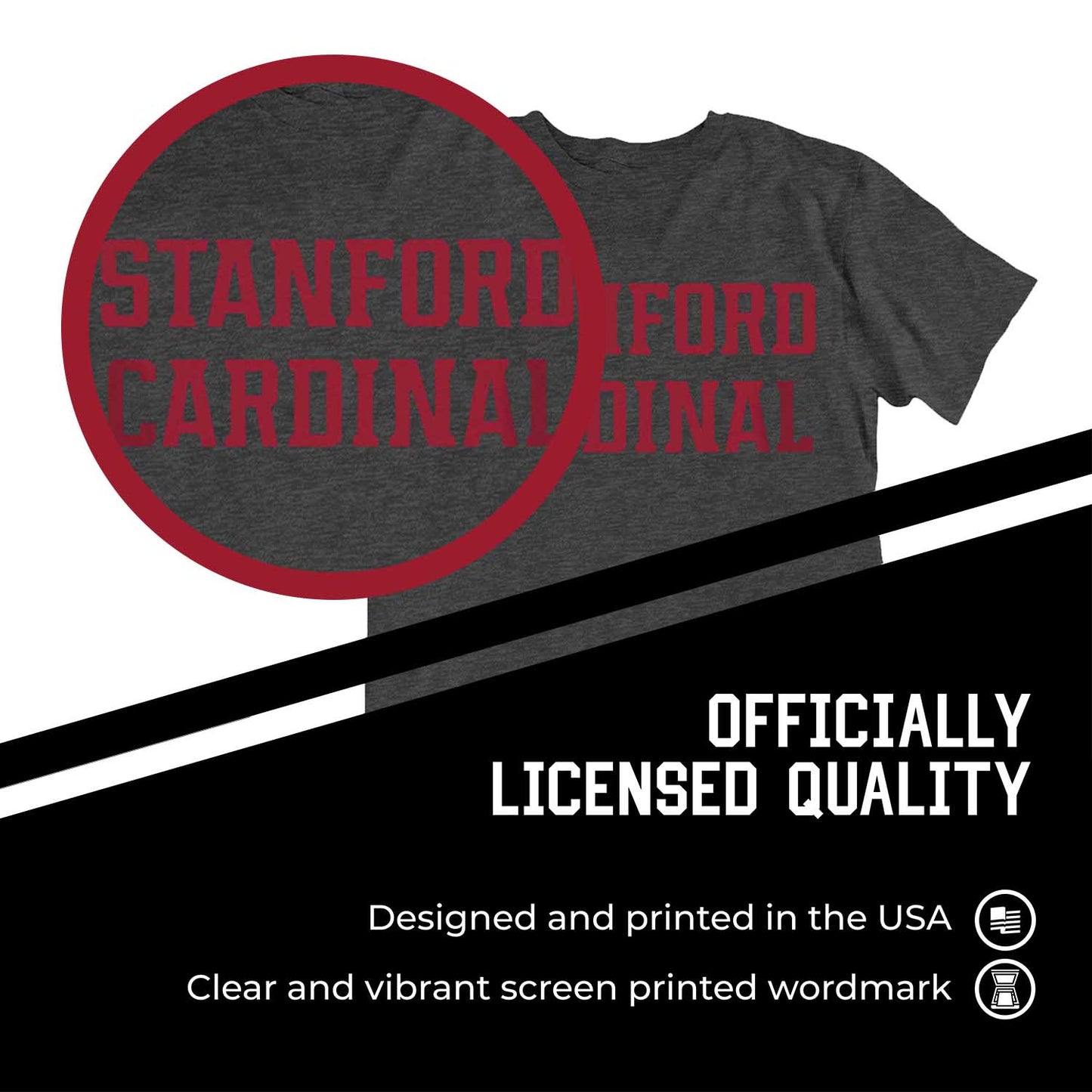 Stanford Cardinal Campus Colors NCAA Adult Cotton Blend Charcoal Tagless T-Shirt - Charcoal