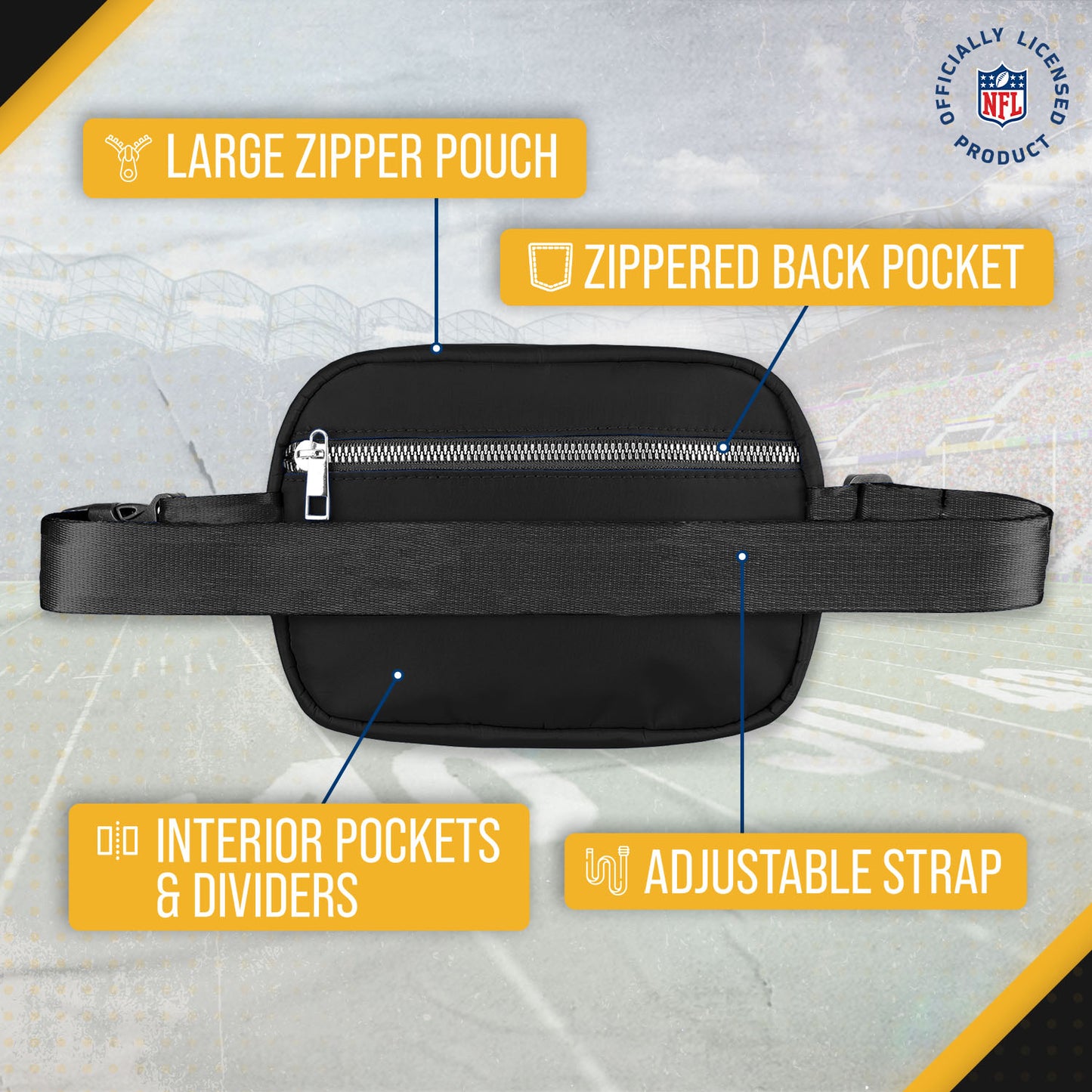 Pittsburgh Steelers NFL Gameday On The Move Crossbody Belt Bag - Black