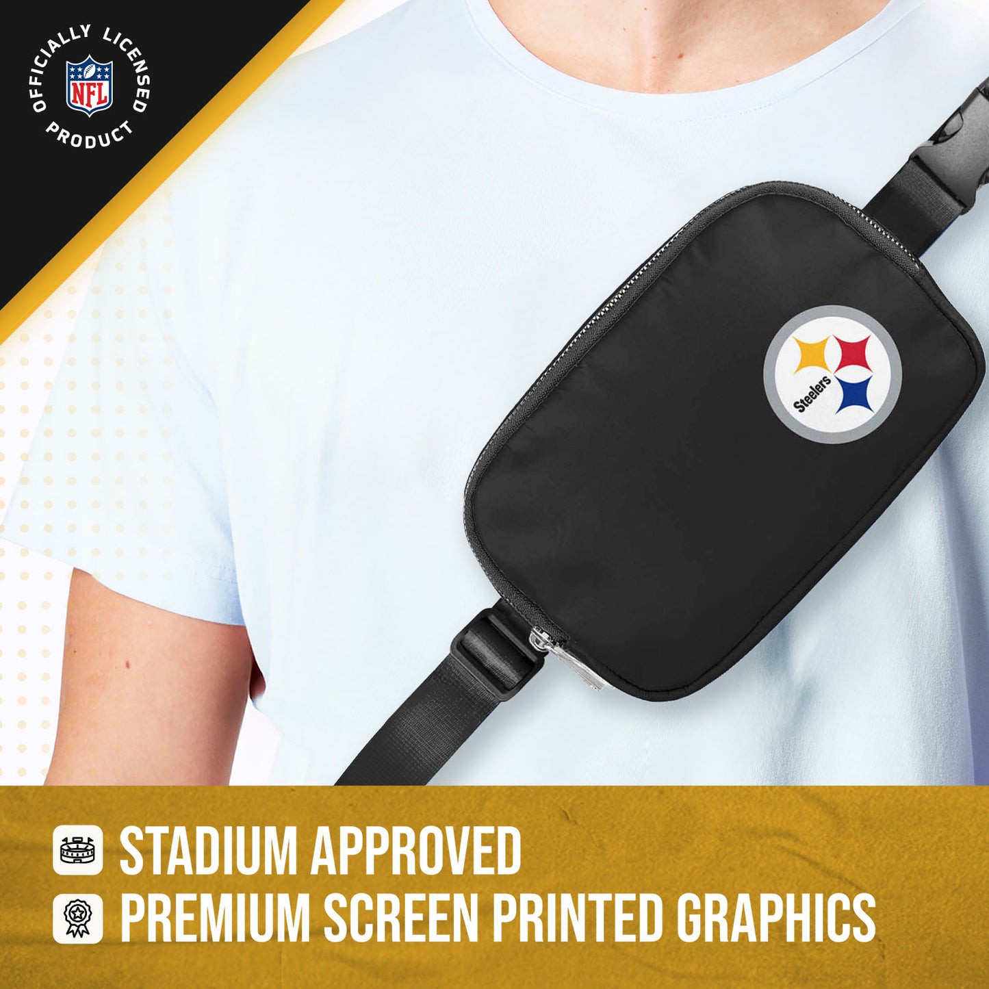 Pittsburgh Steelers NFL Gameday On The Move Crossbody Belt Bag - Black