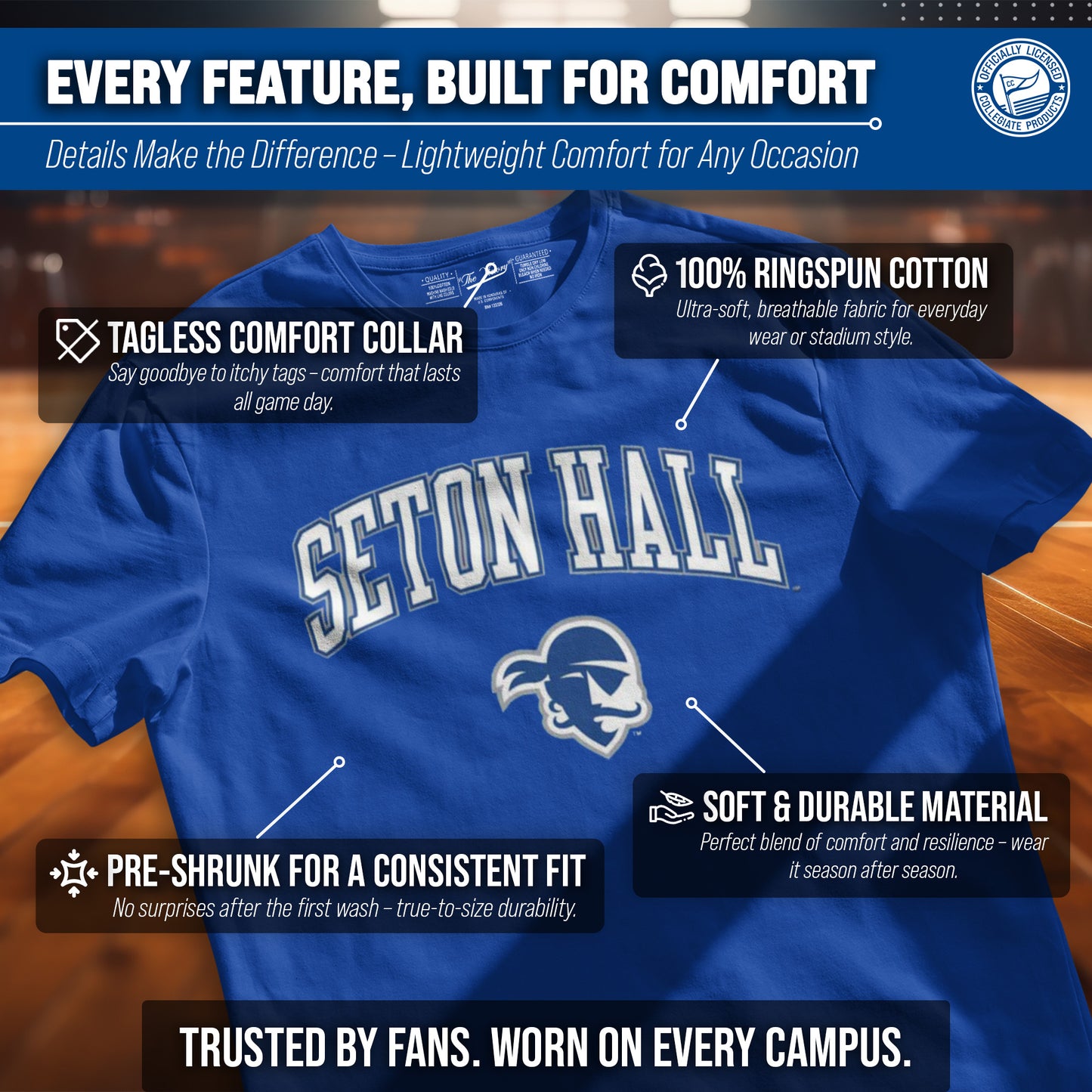 Seton Hall Pirates NCAA Adult Gameday Cotton T-Shirt - Royal