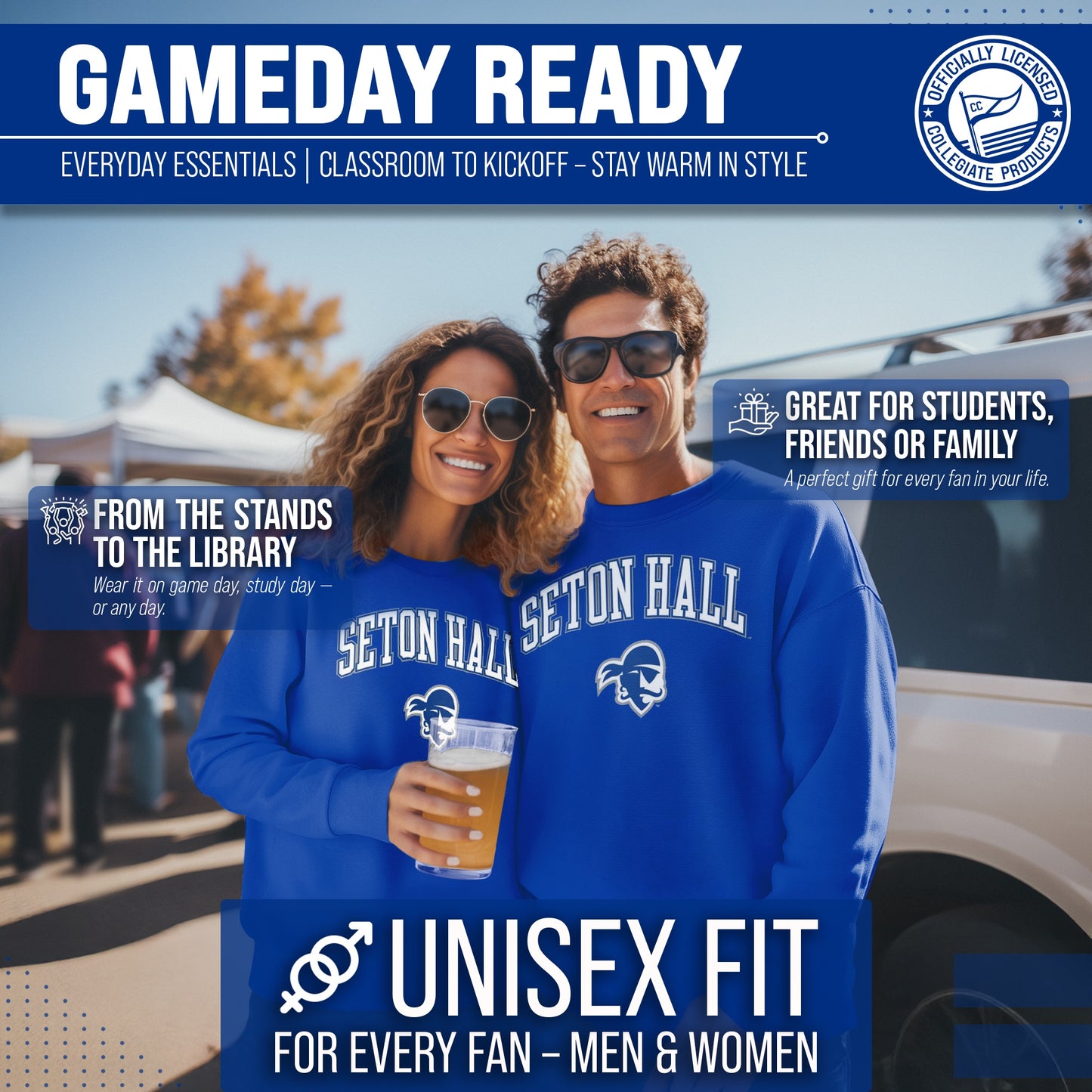 Seton Hall Pirates Adult Arch & Logo Soft Style Gameday Crewneck Sweatshirt - Royal