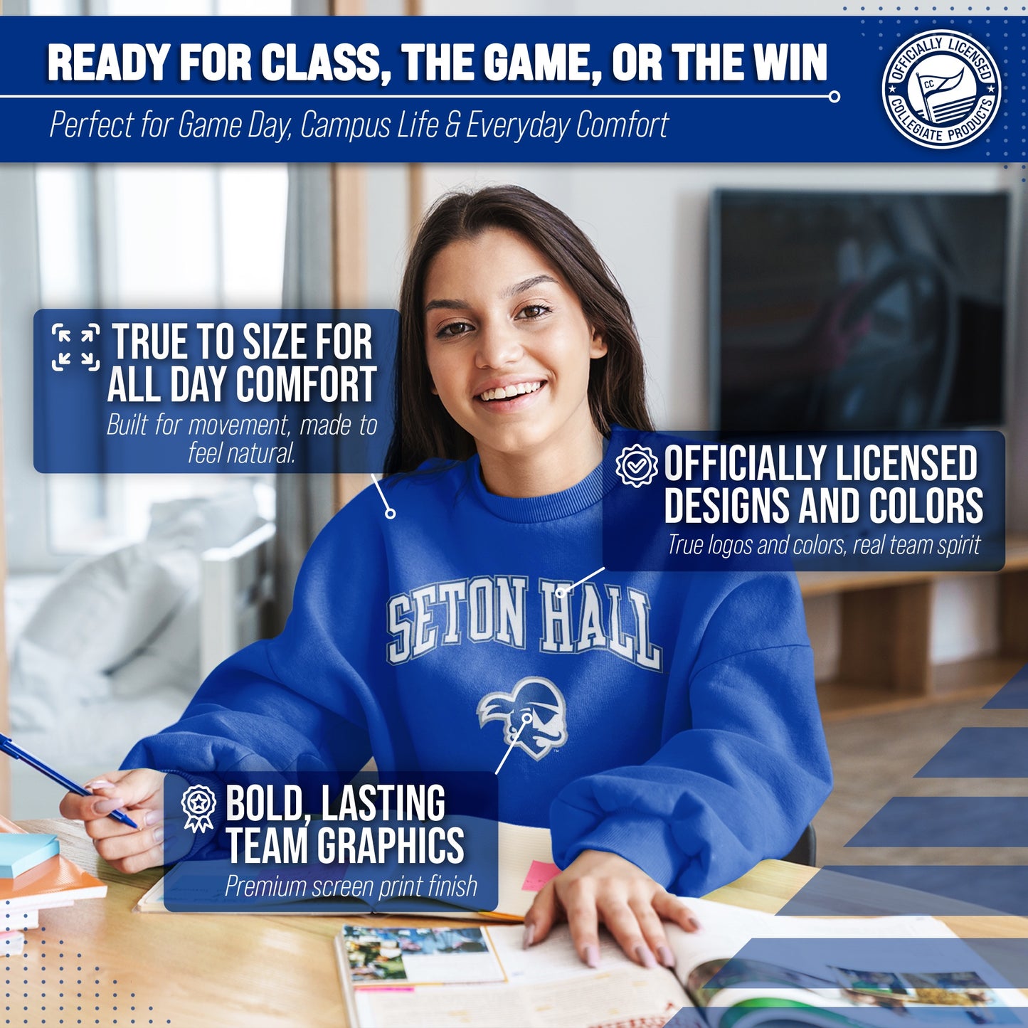 Seton Hall Pirates Adult Arch & Logo Soft Style Gameday Crewneck Sweatshirt - Royal