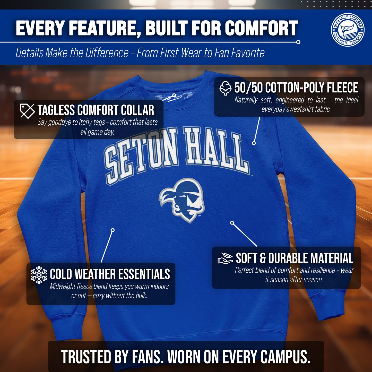 Seton Hall Pirates Adult Arch & Logo Soft Style Gameday Crewneck Sweatshirt - Royal