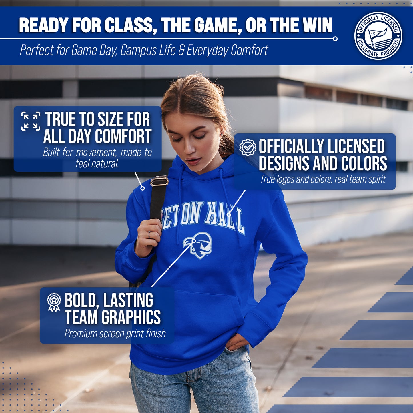 Seton Hall Pirates Adult Arch & Logo Soft Style Gameday Hooded Sweatshirt - Royal