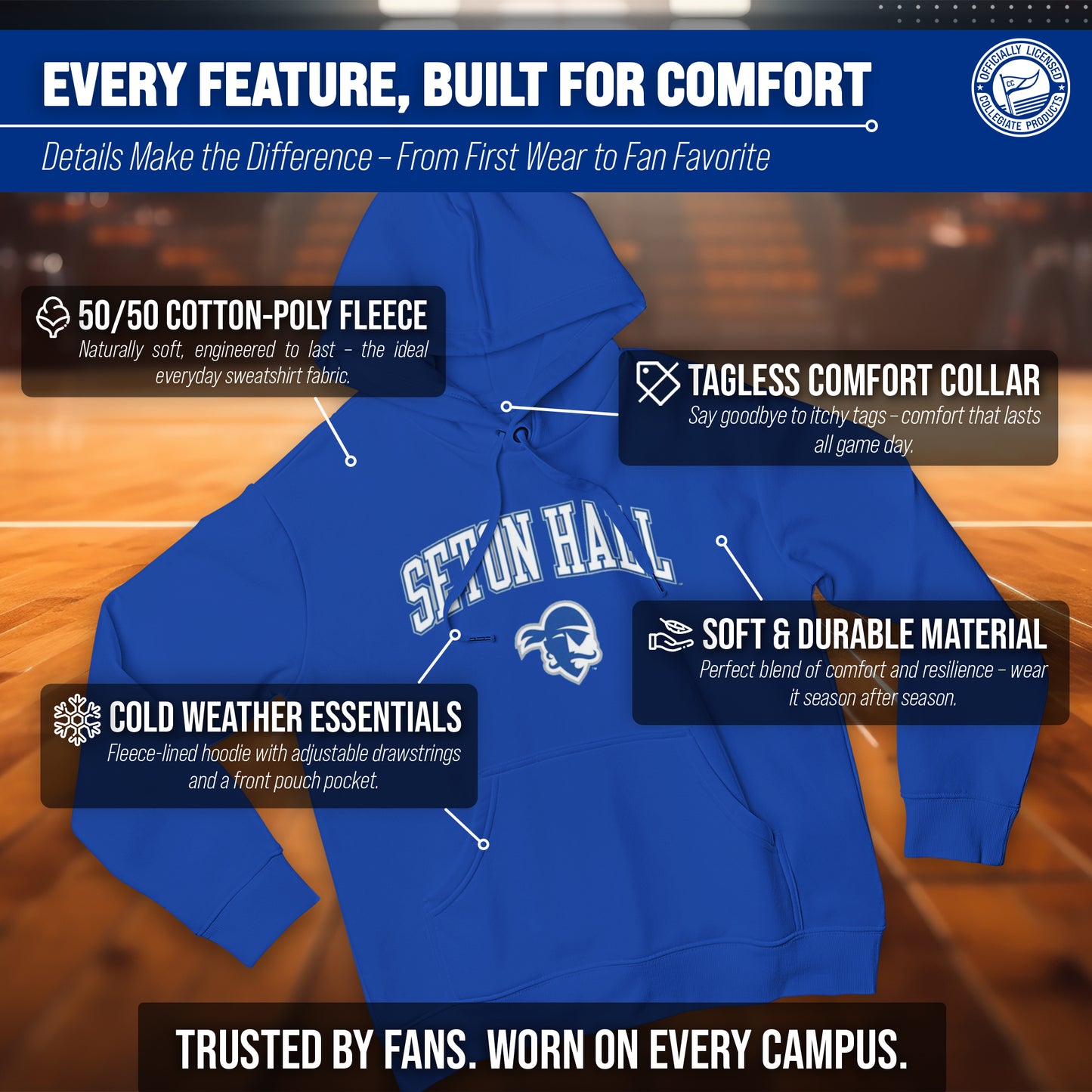 Seton Hall Pirates Adult Arch & Logo Soft Style Gameday Hooded Sweatshirt - Royal
