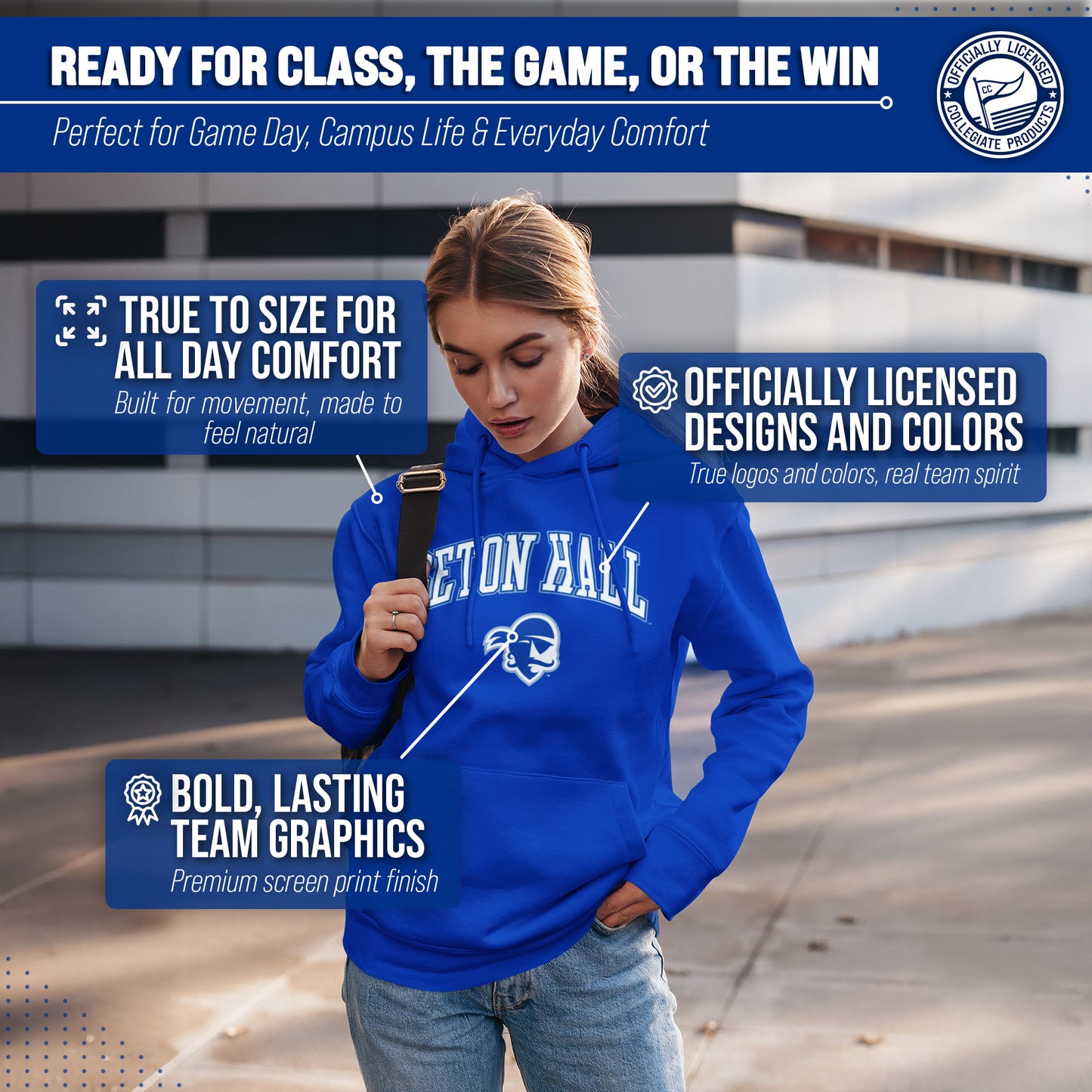 Seton Hall Pirates Adult Arch & Logo Soft Style Gameday Hooded Sweatshirt - Royal